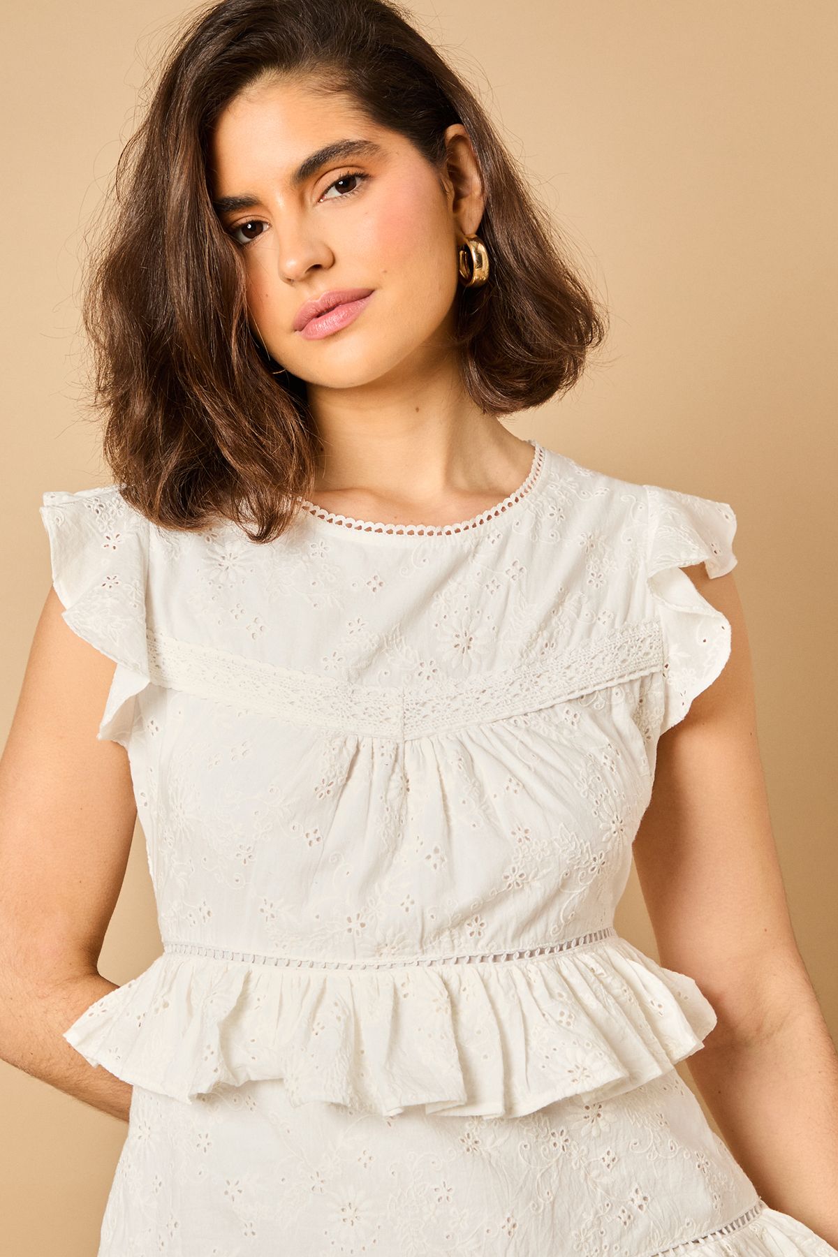 Oasis Ruffle Broderie Mini Dress White image 5