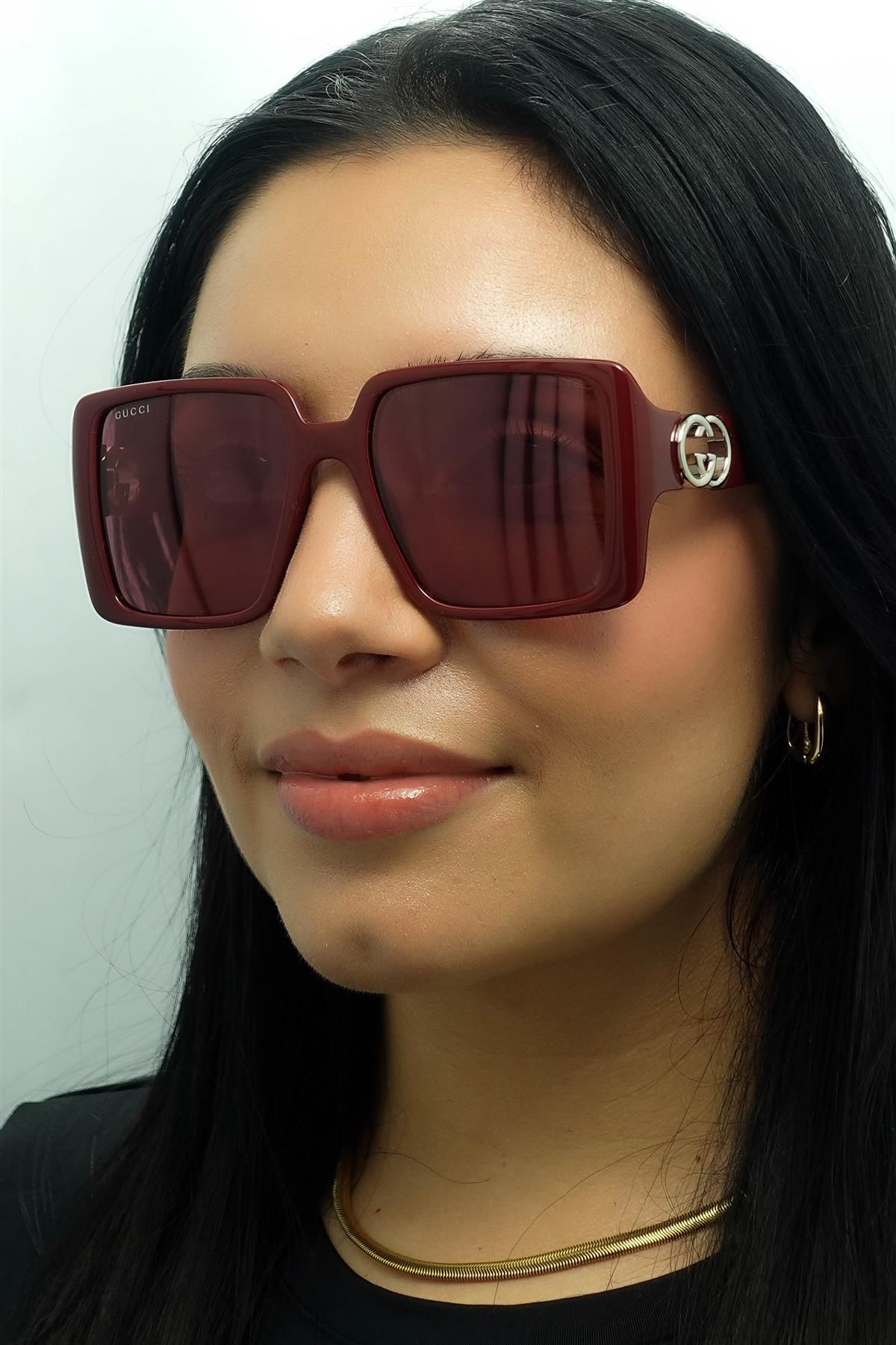 Gucci Square Black with Gold Dusky Pink w Logo Mirror Photochromic GG1692S image 5