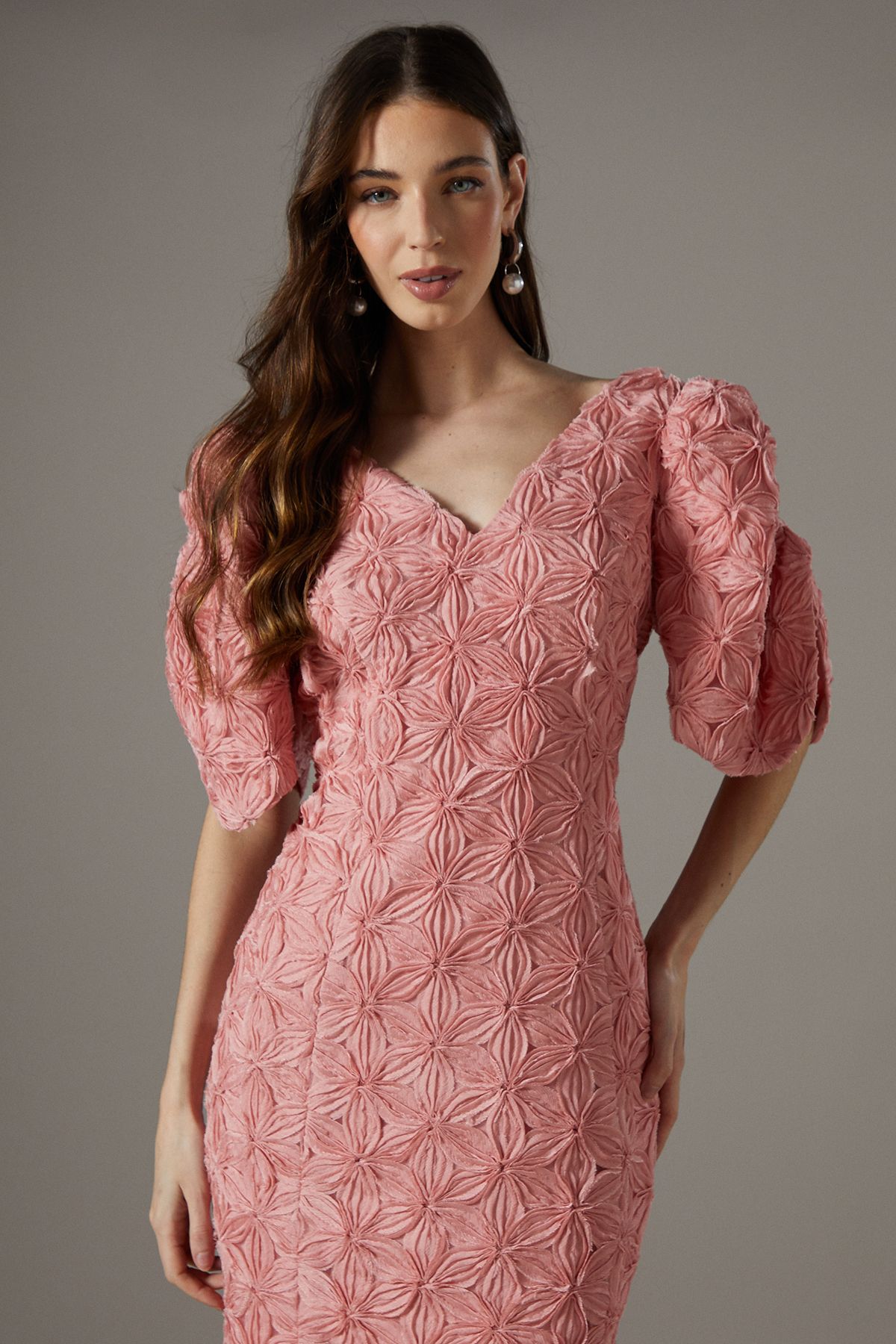 Coast Floral Pleated Sleeve Pencil Dress Blush image 4