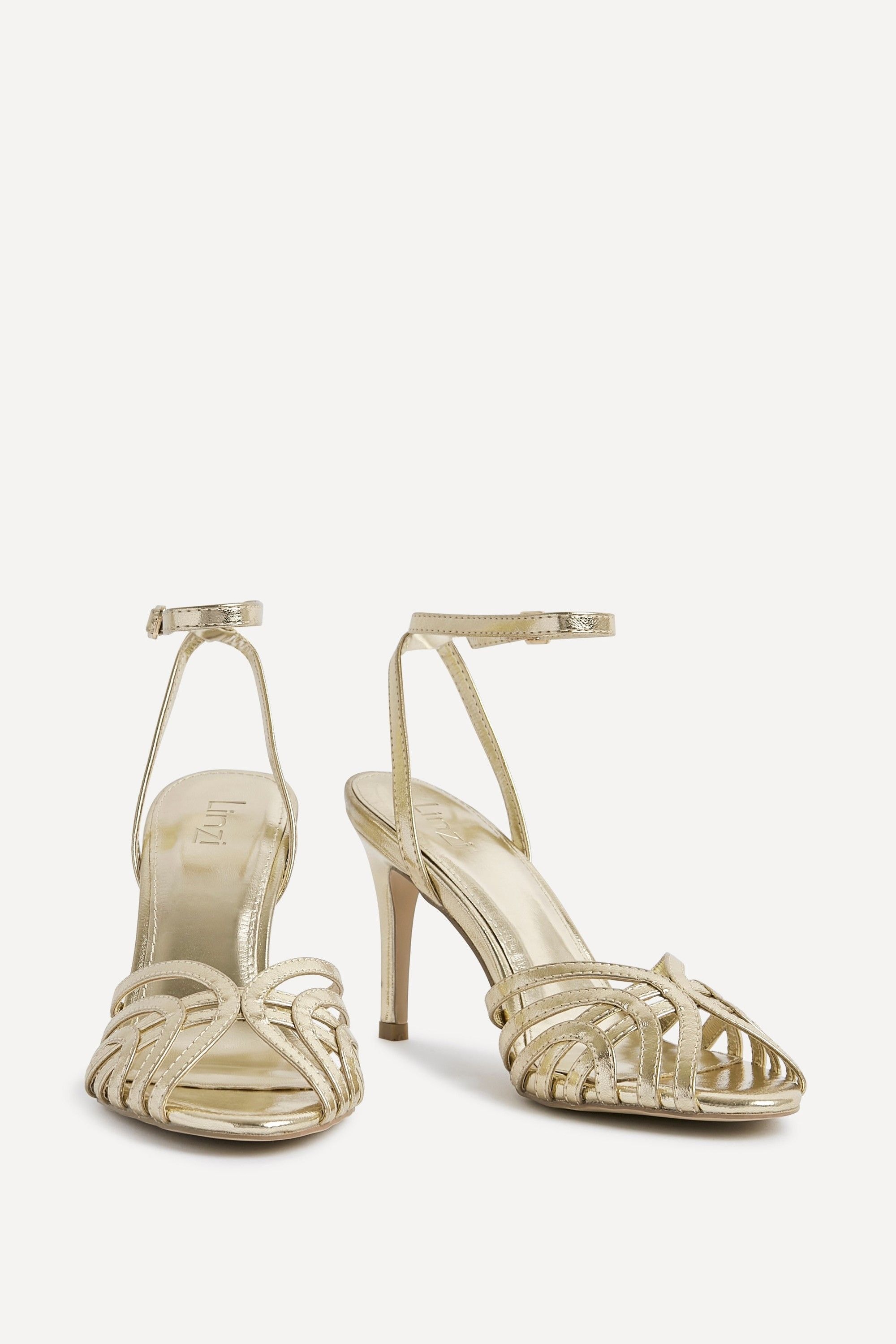 Linzi Eros Gold Faux Leather Caged Stiletto Heel image 3