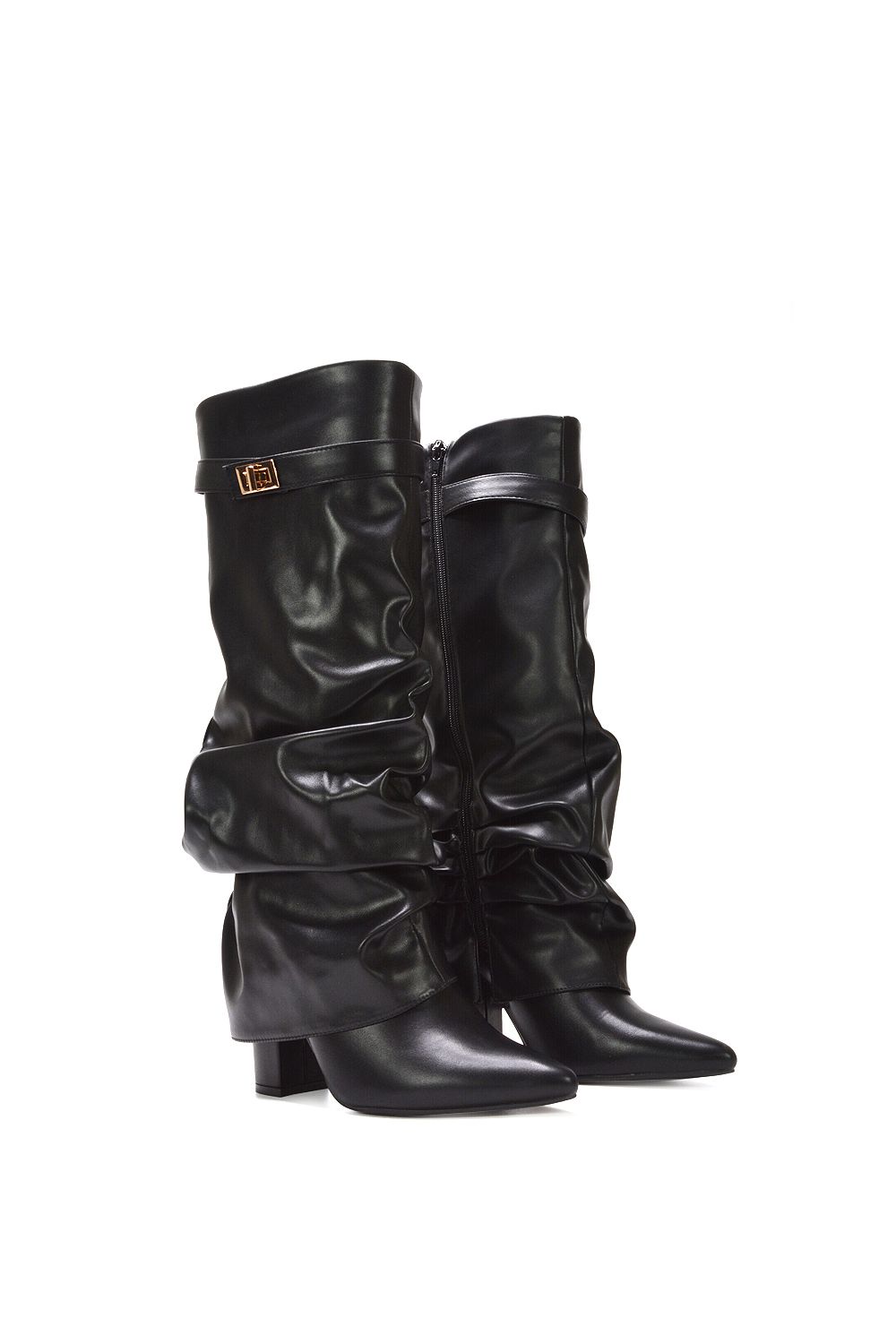 XY London 'Zaria' Slouchy Block Heel Knee High Fold Over Boots image 3