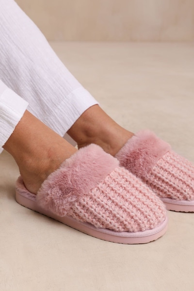 Where's That From 'Lounge' Slip On Knitted Slippers With Fur Trim