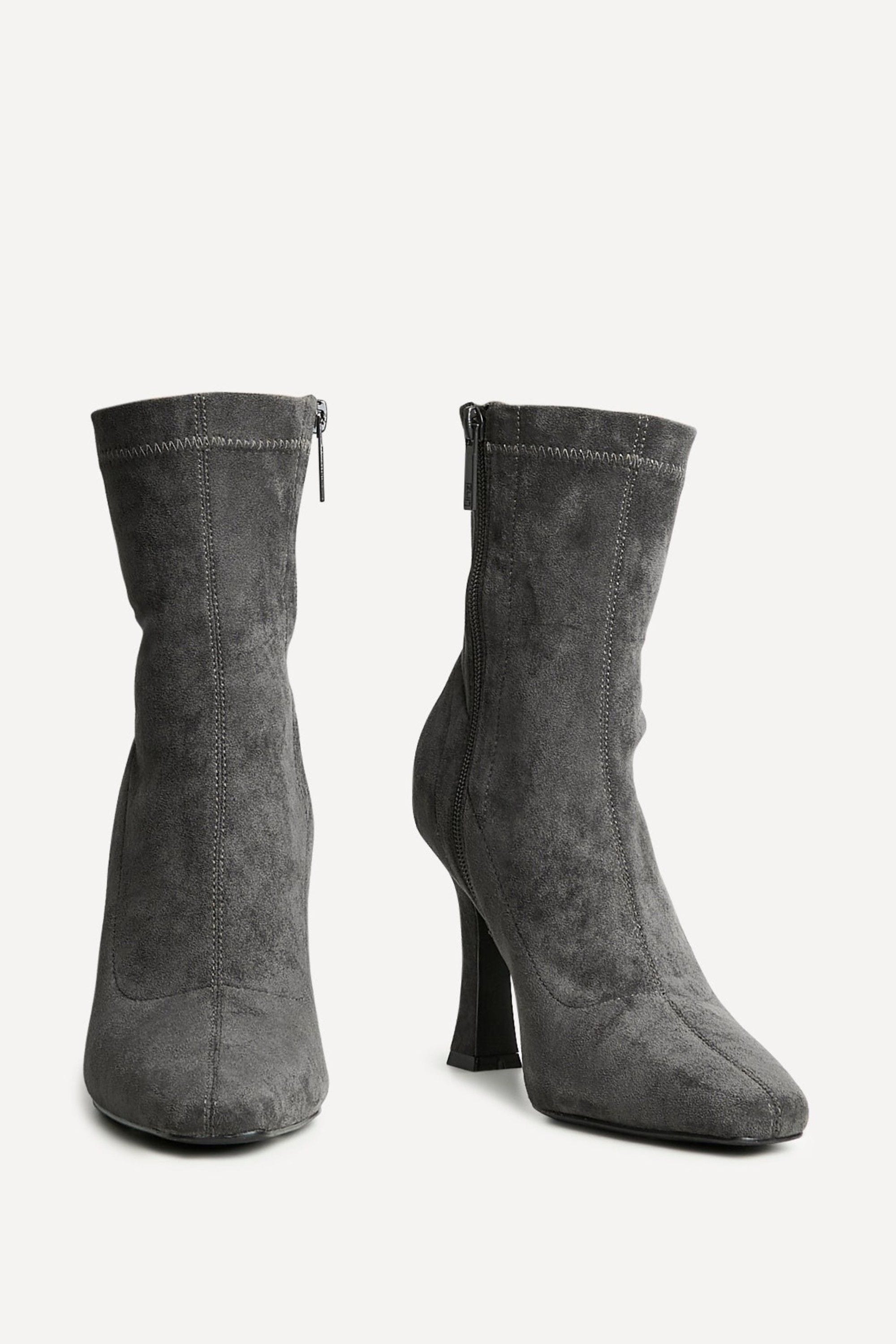 Linzi Lovato Grey Faux Suede Square Toe Heeled Sock Boot image 3
