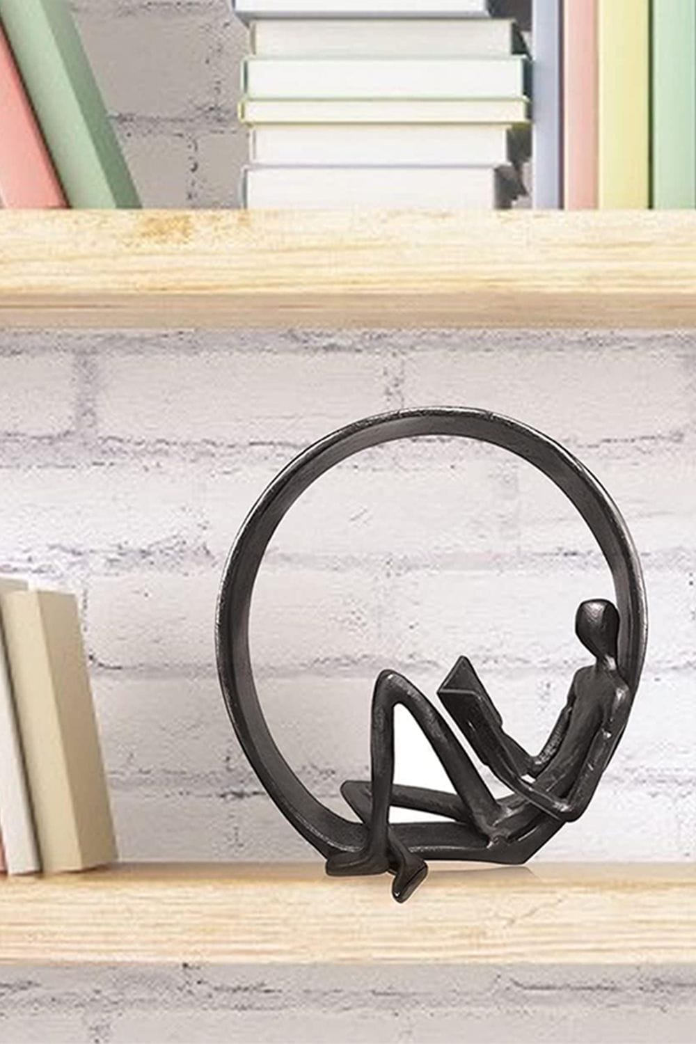 Living and Home Metal Statue Reading Men in Circle Desktop Ornament Figurines image 2