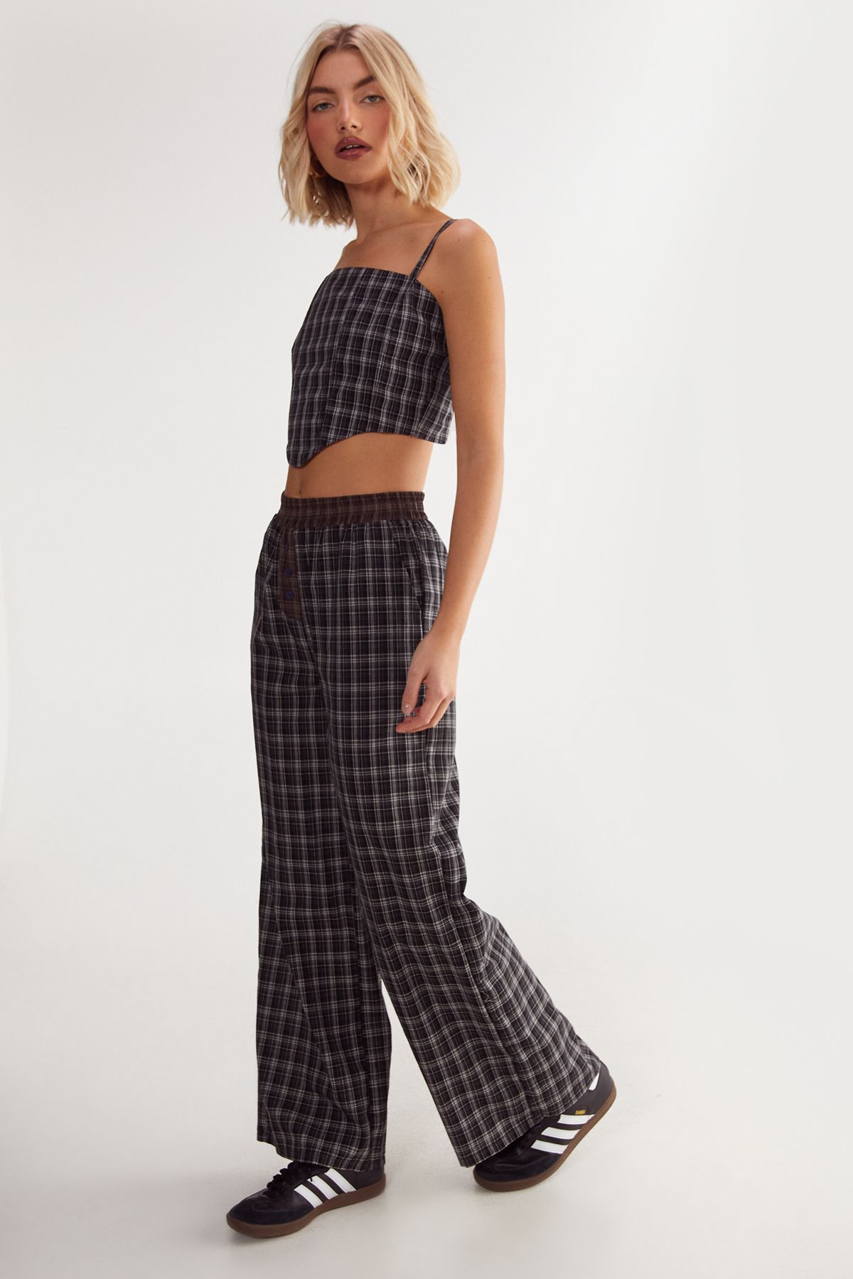 NastyGal Splice Check Straight Leg Pant Navy image 2