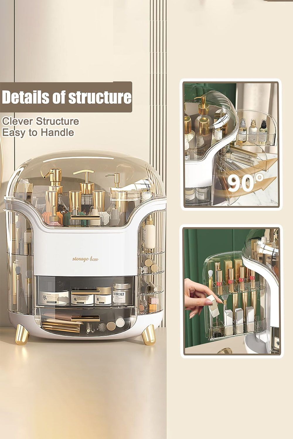 SHEONLY Makeup Storage Organiser with Clear Lid, Skincare Organiser Drawers Beauty Holder Cosmetic Organisers for Bathroom, DressingTable Organiser Dustproof Waterproof image 4