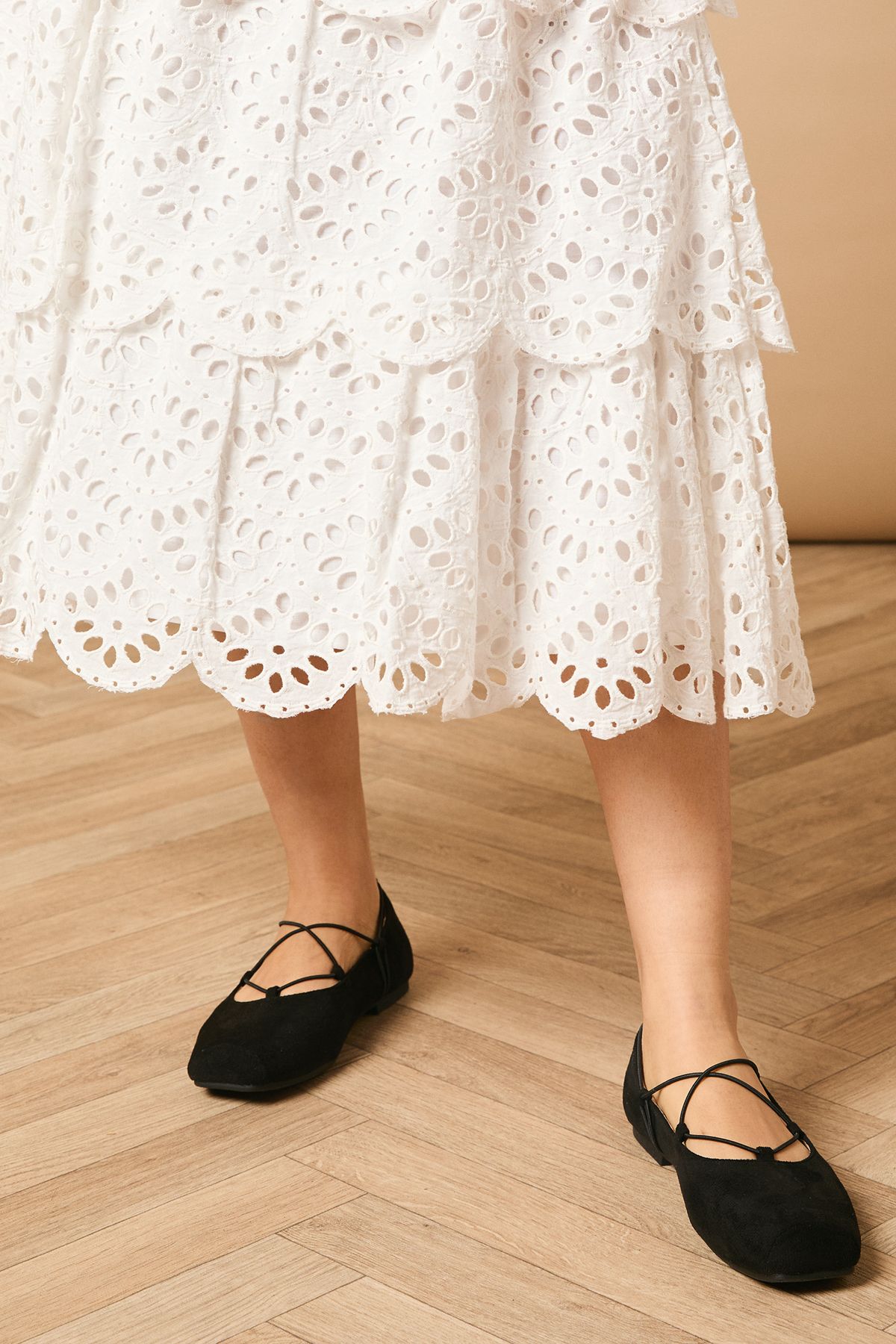 Oasis Broderie Tiered Midi Skirt White image 3