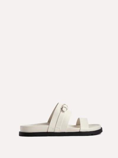 Linzi Ezra Ivory Faux Leather Flat Slider Sandals