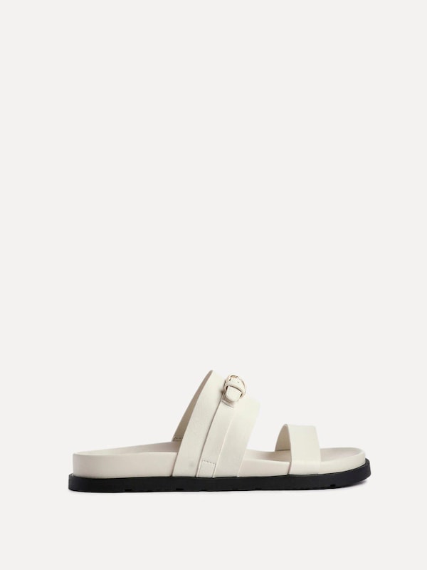 Linzi Ezra Ivory Faux Leather Flat Slider Sandals