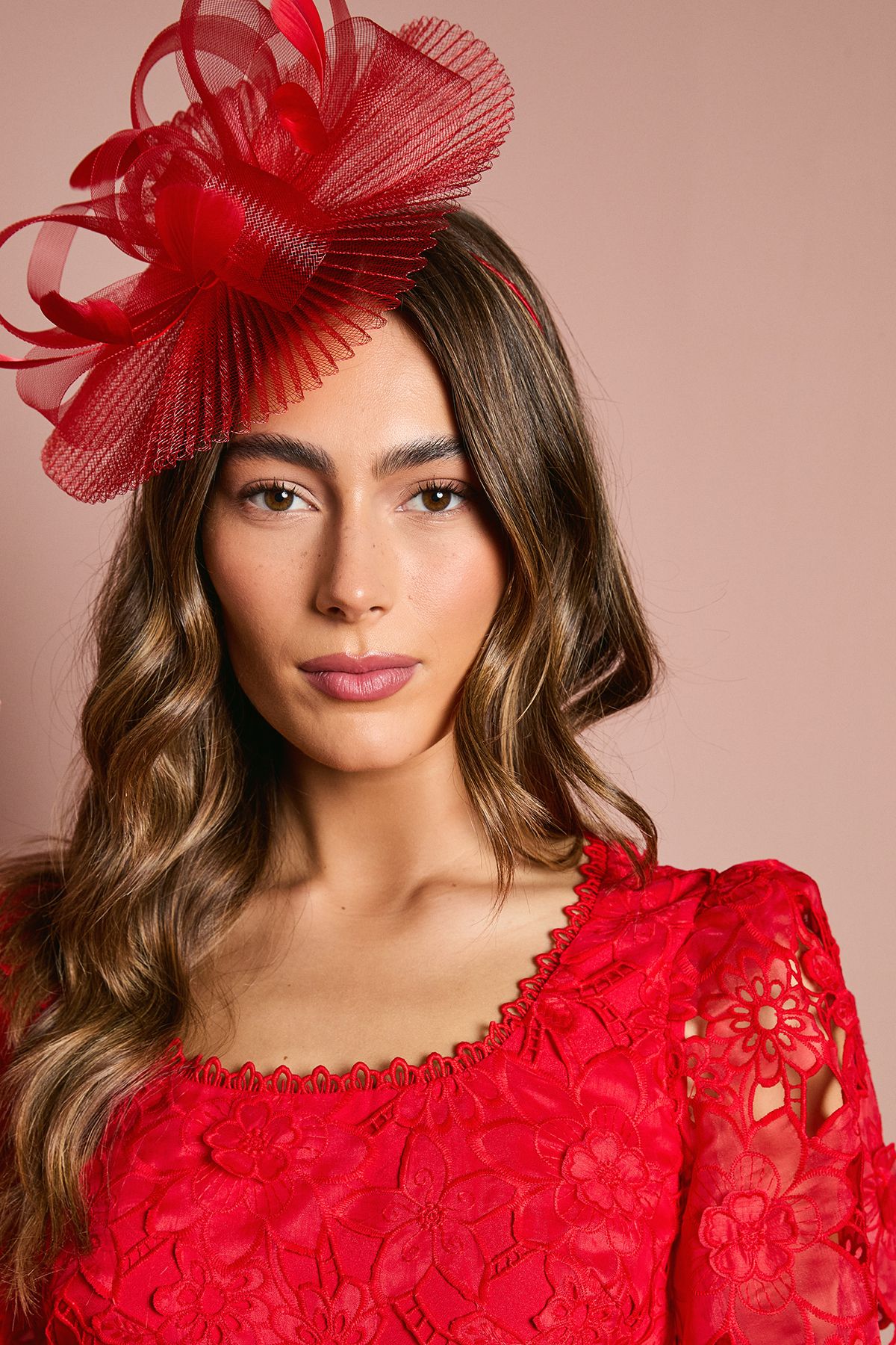 Coast Short Sleeve Full Skirted Lace Midi Dress Red image 4