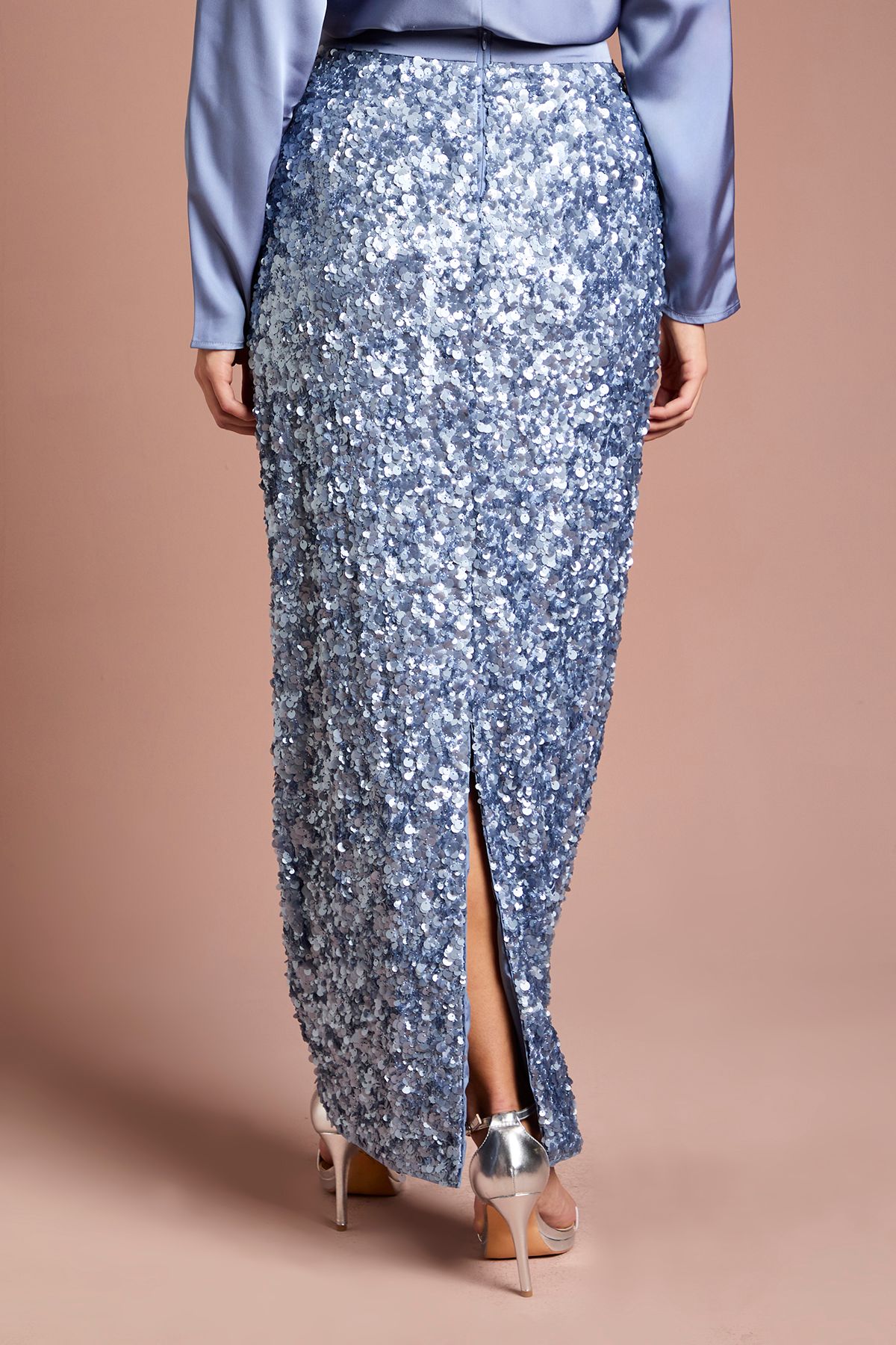 Coast Sequin Column Maxi Skirt Blue image 3