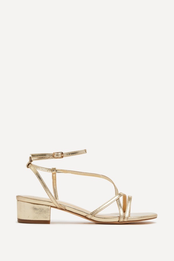 Linzi Calista Gold Faux Leather Strappy Low Block Sandal
