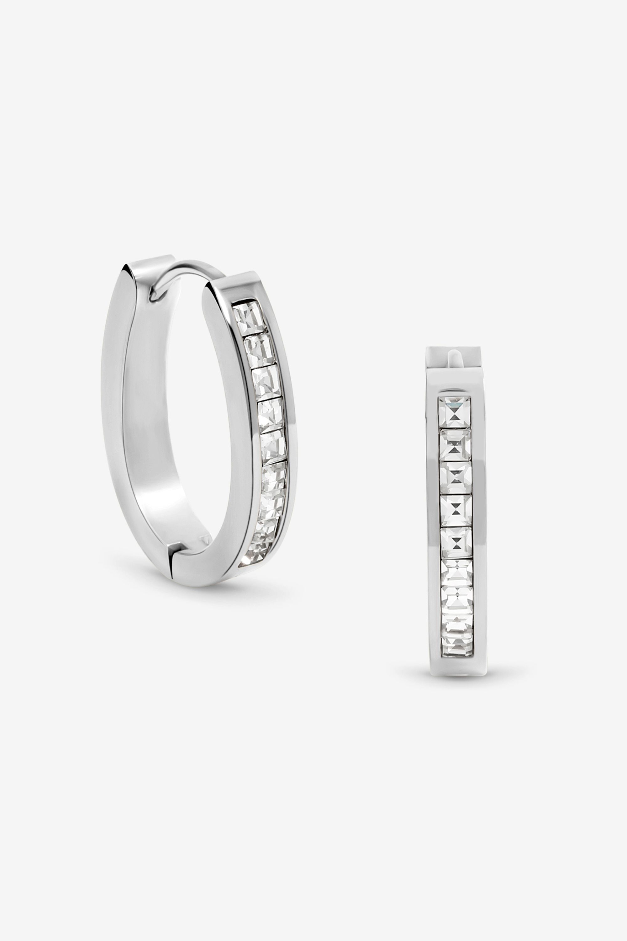 Jon Richard Waterproof Silver Plated Crystal And Polished Hoop Earrings image 1