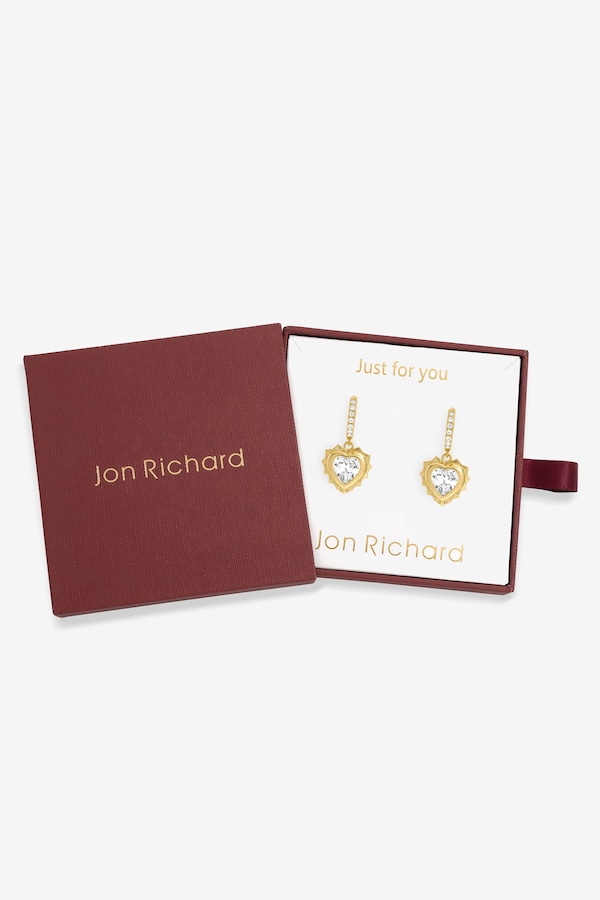 Jon Richard 14Ct Real Gold Plated Heart Birthstone Huggie Earrings - April