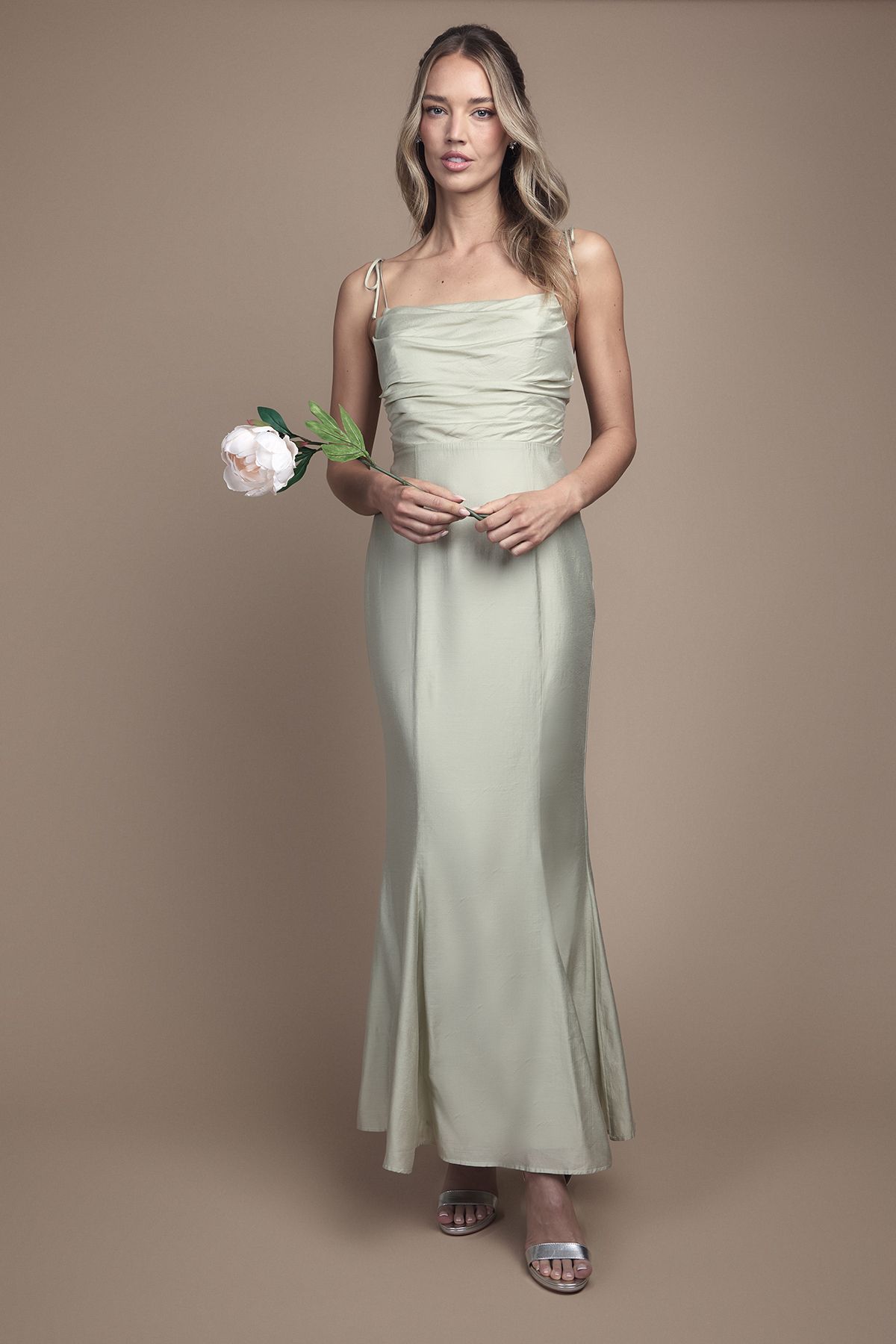 Coast Satin Strappy Cowl Neck Bridesmaid Dress Sage