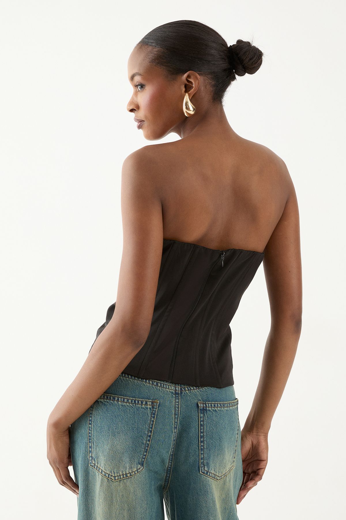 MissPap Satin Bandeau Draped Corset Top Black image 4