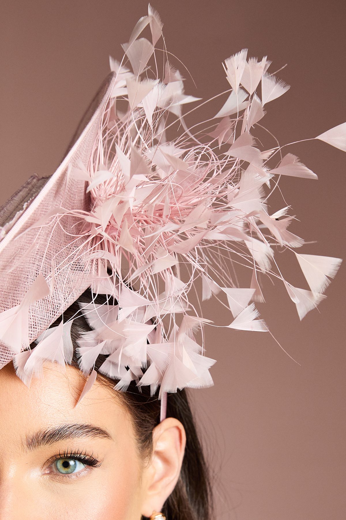 Coast Lisa Tan Feather And Bow Detail Fascinator Rose image 3