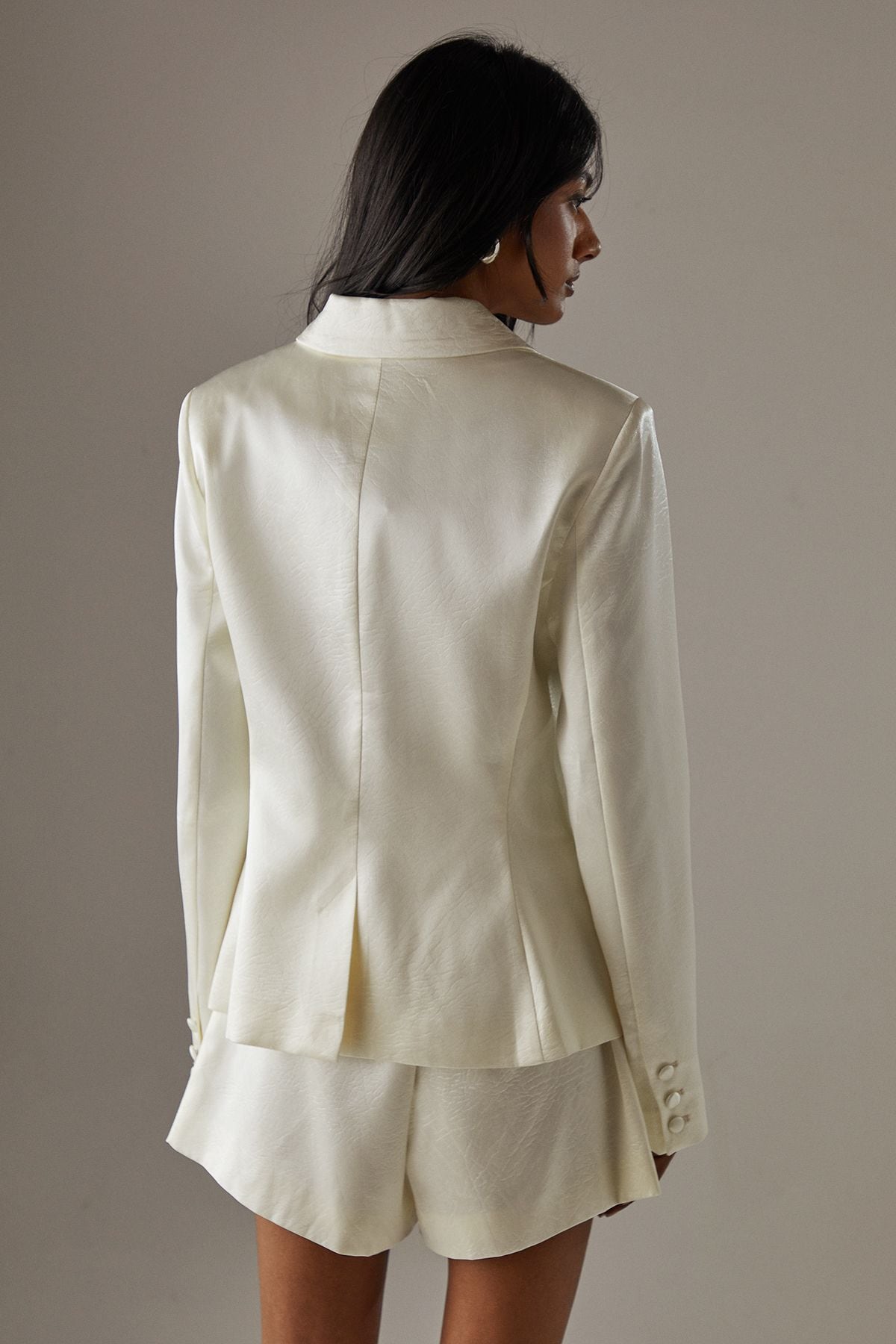 Warehouse Jacquard Satin Fitted Waist Blazer Yellow image 3