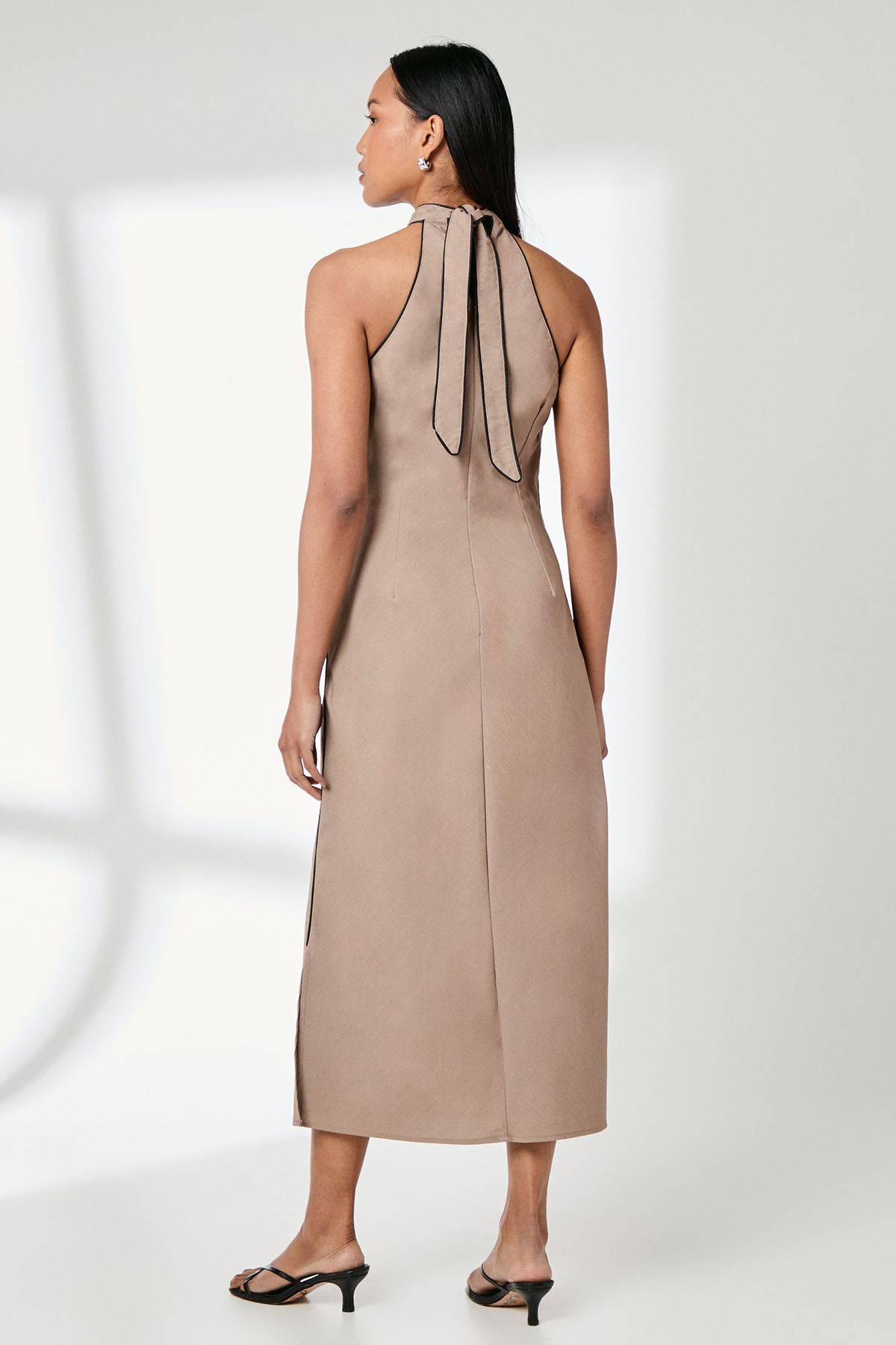 Principles Contrast Detail Halterneck Midi Dress Taupe image 3
