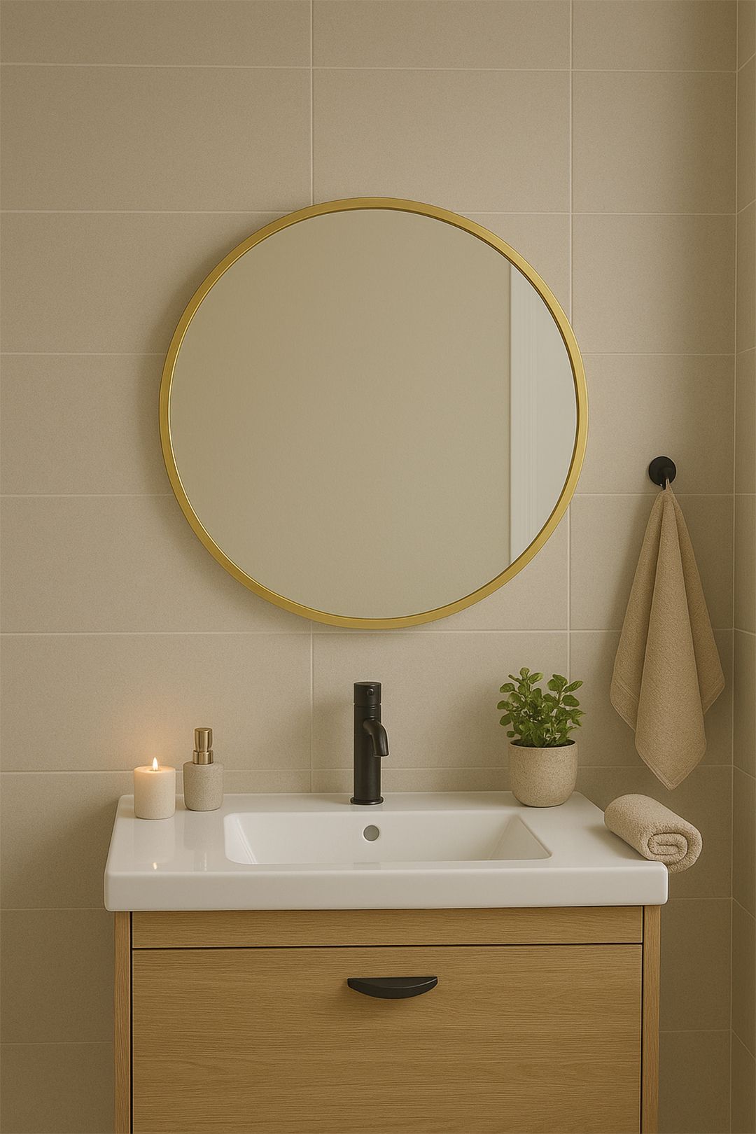 Living and Home 70cm Nordic Gold Round Wall Mirror Statement Piece image 3