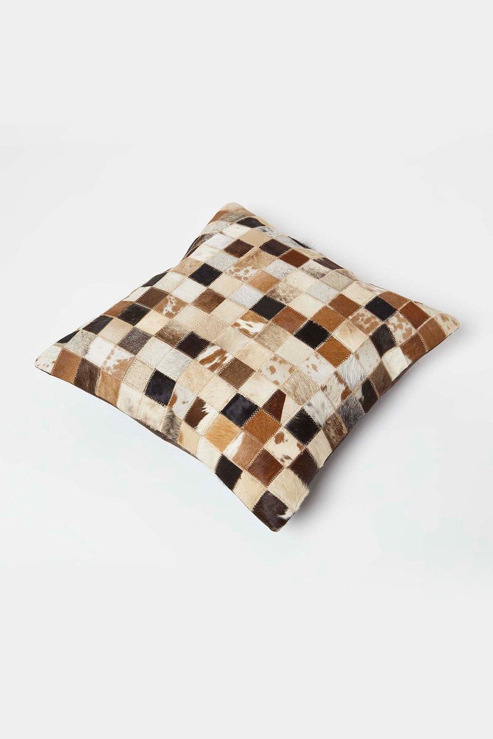 Homescapes Small Block Leather Cushion 45 x 45 cm image 5