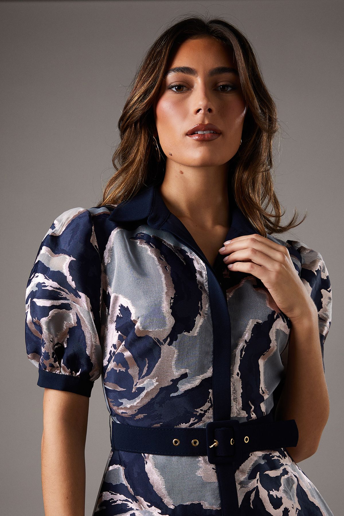 Coast Short Sleeve Jacquard Shirt Dress Navy image 3