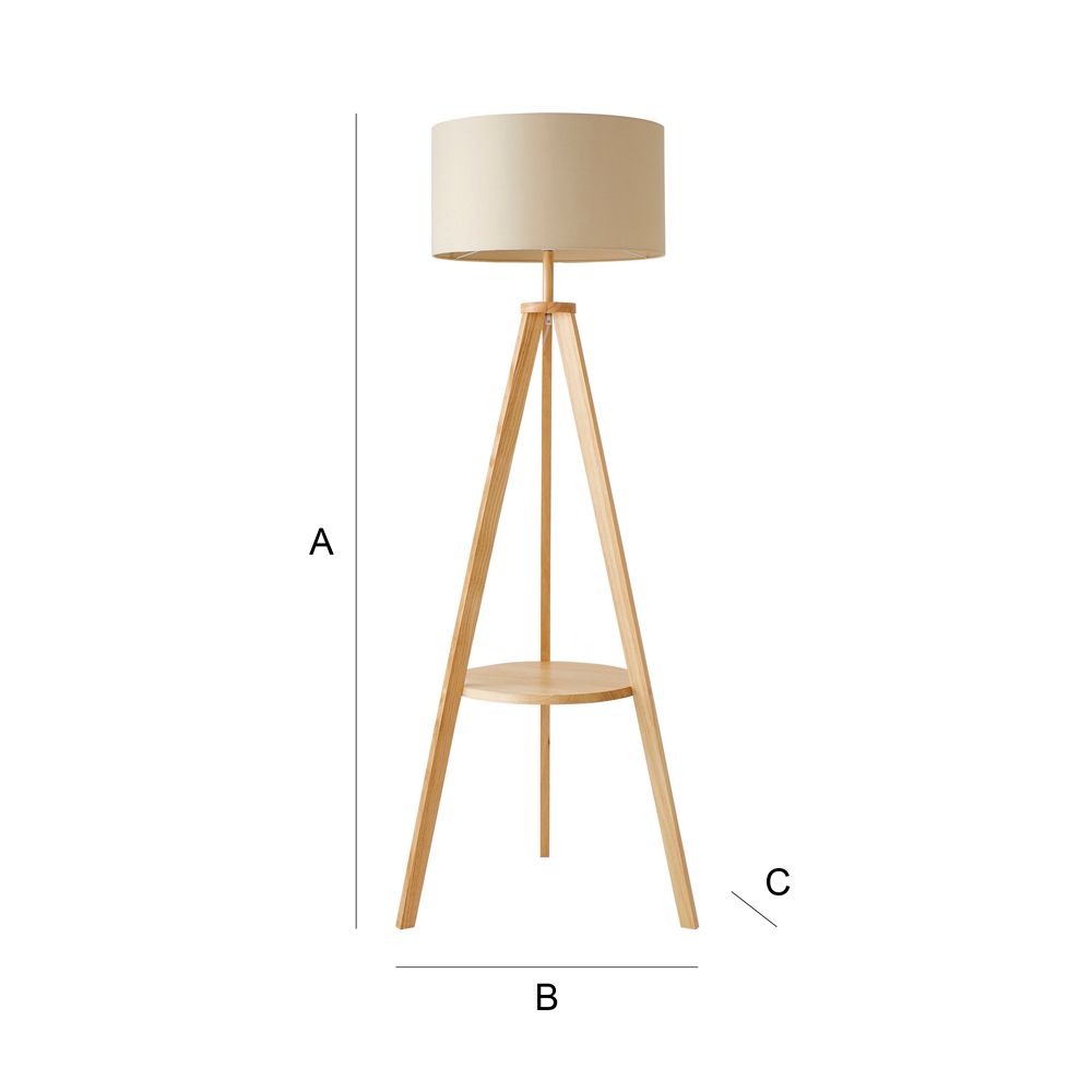 ValueLights Morrigan Natural Wood Tripod Floor Lamp with Fabric Drum Lamp Shade image 8