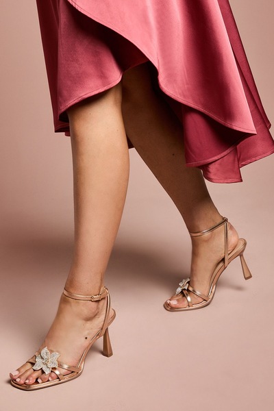 Coast Wide Fit Taleesa Diamante Corsage Detail High Heel Platform Sandals Rose Gold