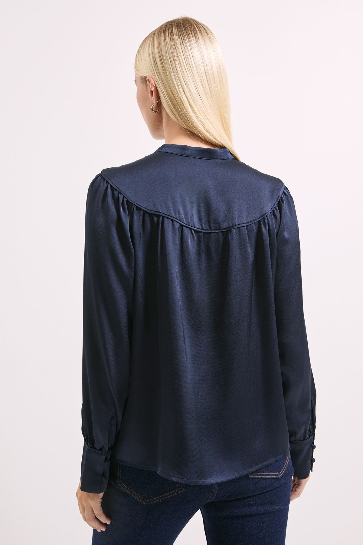 Principles Navy Hammered Satin Piped Detail Batwing Shirt Navy image 3