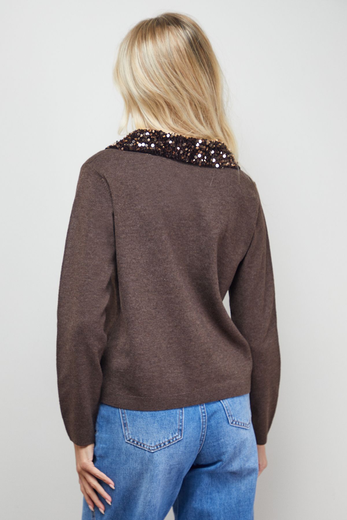 Oasis Sequin Collar Cardigan Brown image 3