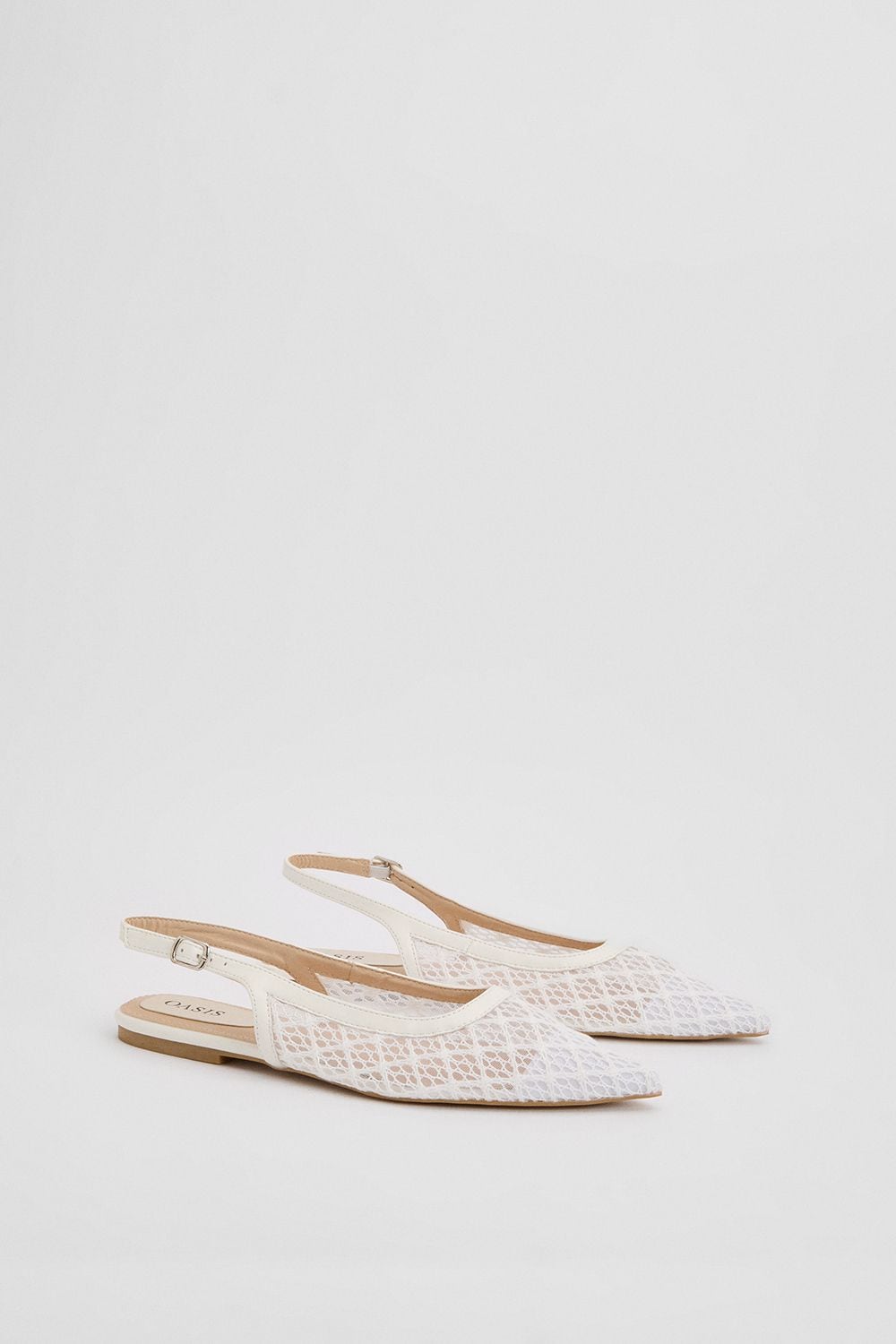 Oasis Gemma Mesh Slingback Pointed Flat Shoes White