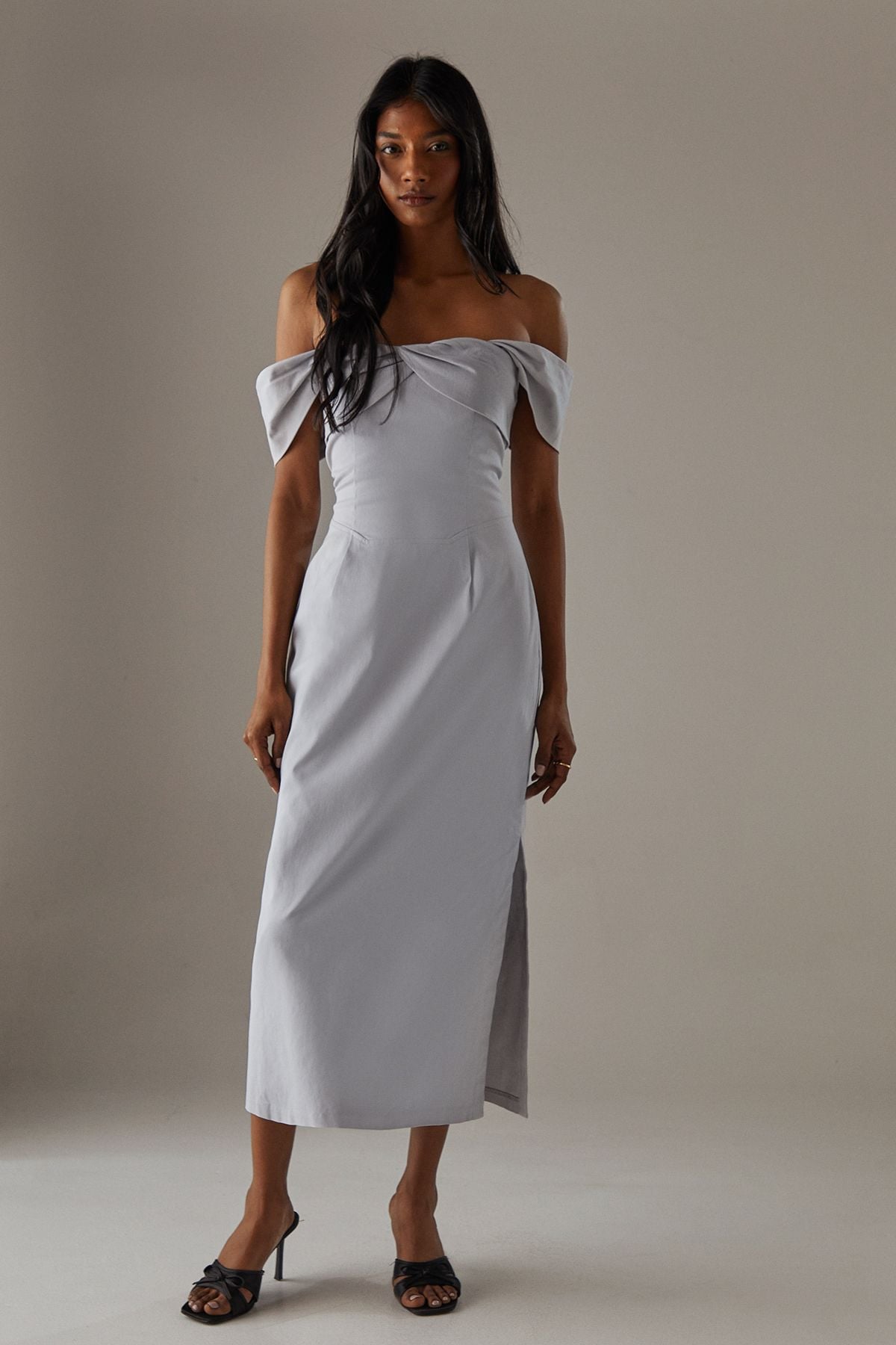 Warehouse Twist Bandeau Column Dress Ice Grey image 1