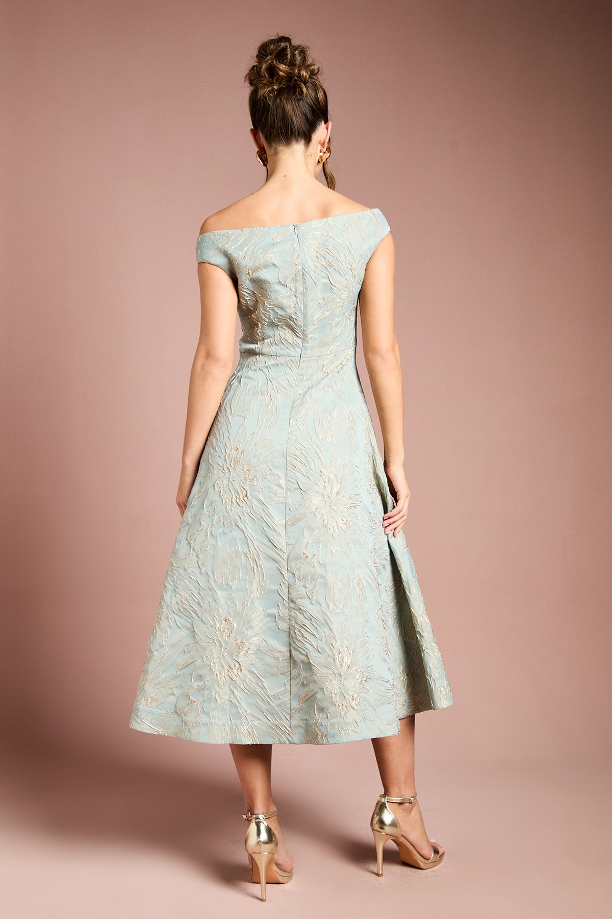 Coast Bardot Floral Jacquard Midi Dress Sage image 3