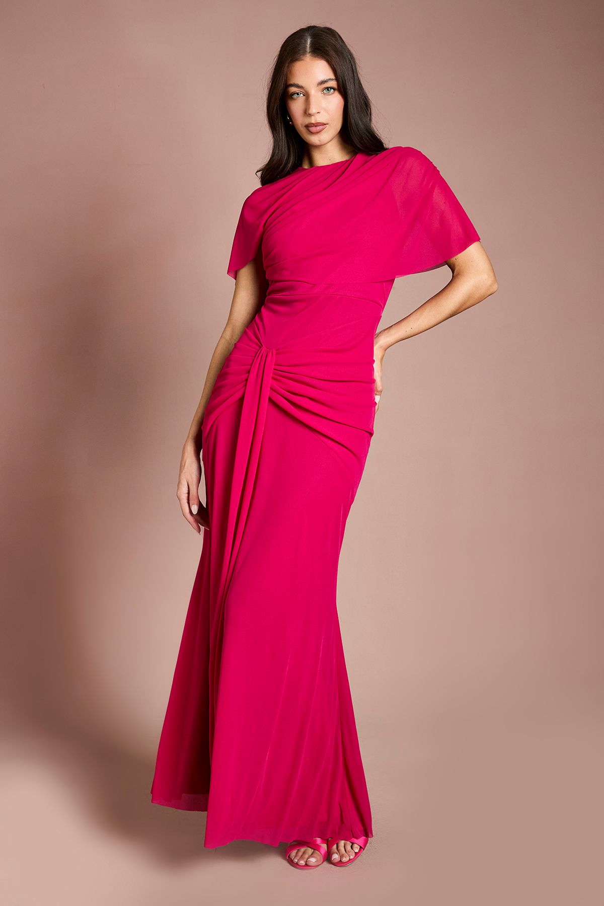 Coast Contour Collective Twist Cape Sleeve Dress Hot Pink