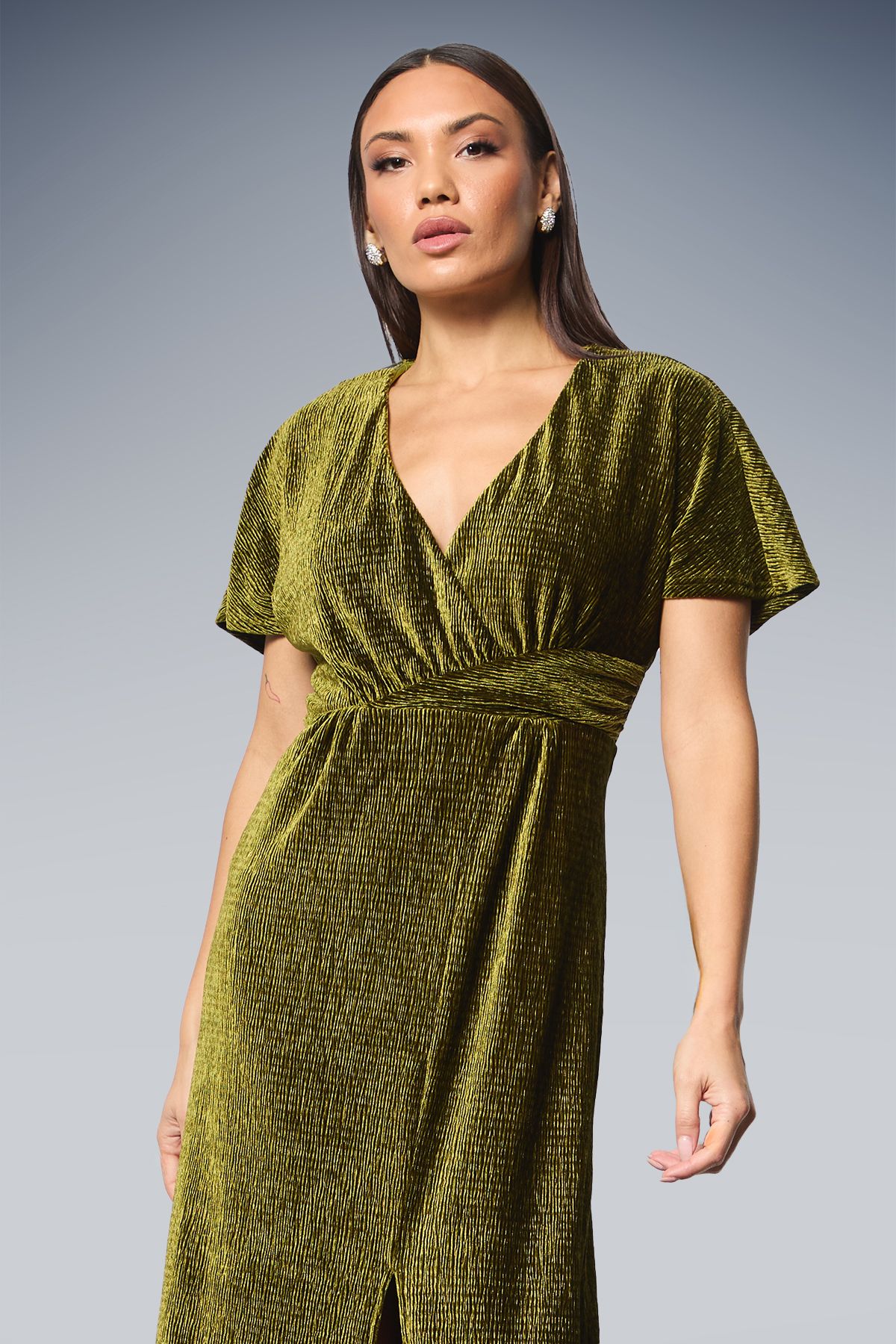 Principles Wrap Crinkle Velvet Midi Dress Olive image 2