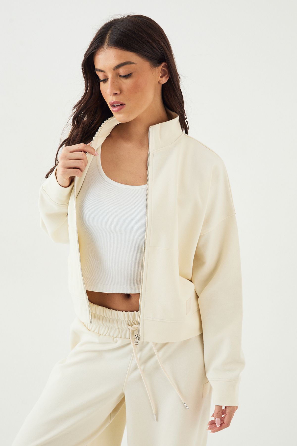 DSGN Studio DSGN Studio Interlock Funnel Neck Zip Through Bomber Cream image 3