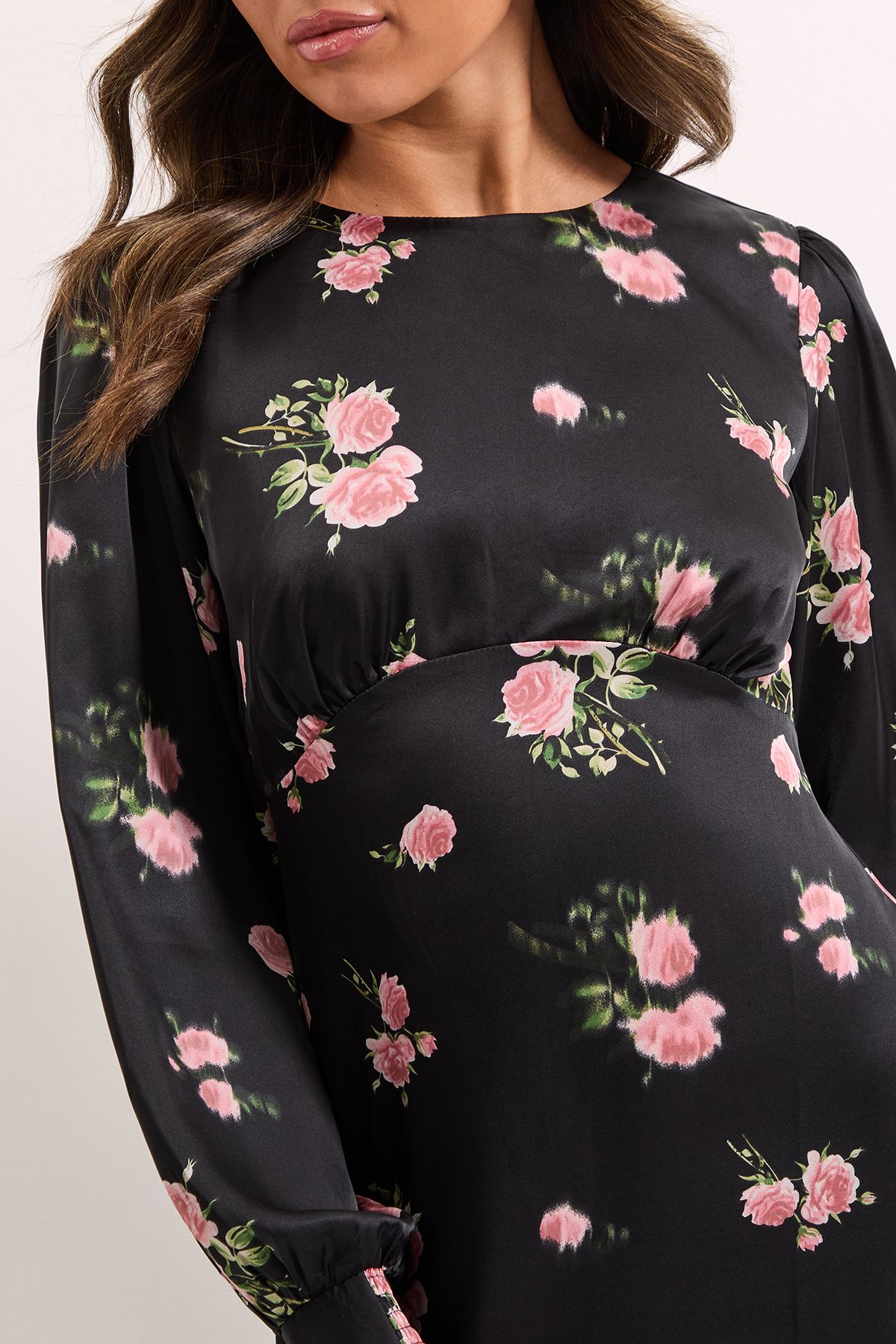 Dorothy Perkins Floral Empire Seam Blouson Sleeve Sleeve Midi Dress Black image 5