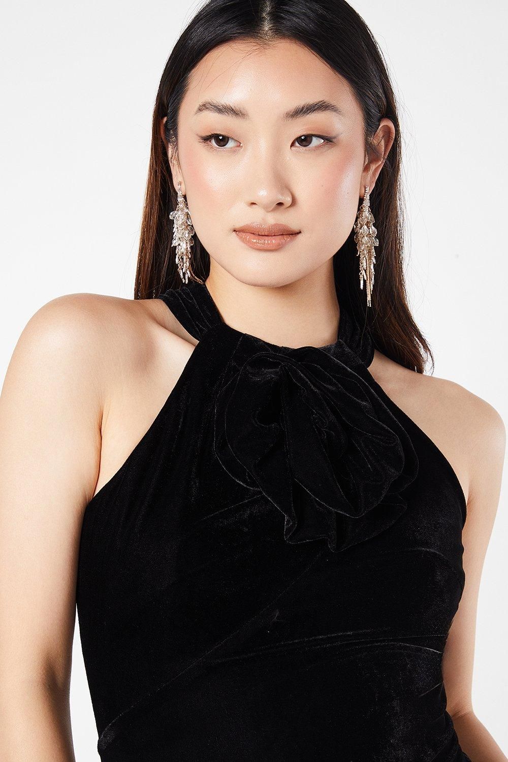 Coast Velvet Rose Corsage Bias Cut Midi Wedding Guest Dress Black image 2