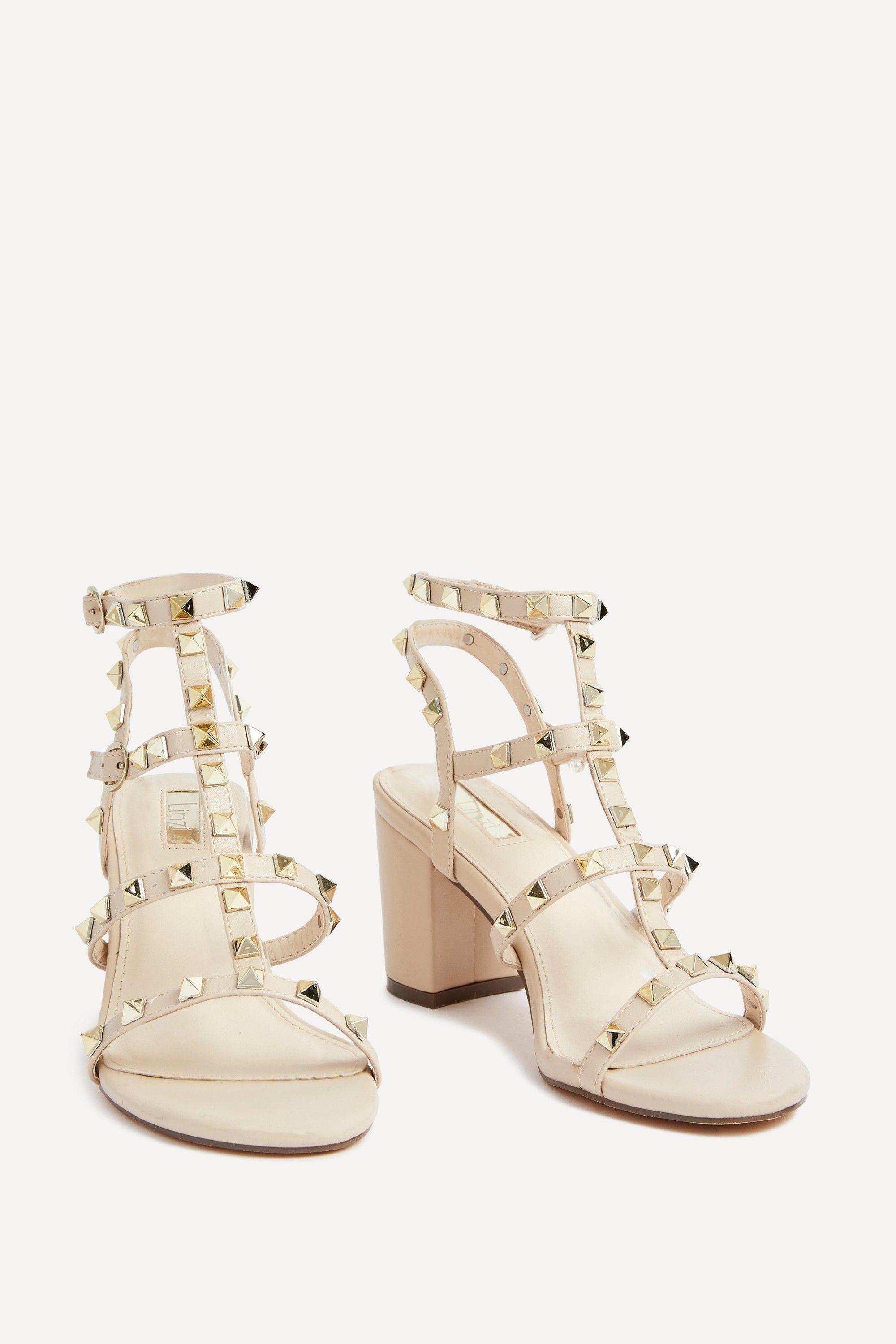 Linzi Tessa Beige Studded Block Heel Sandals image 3
