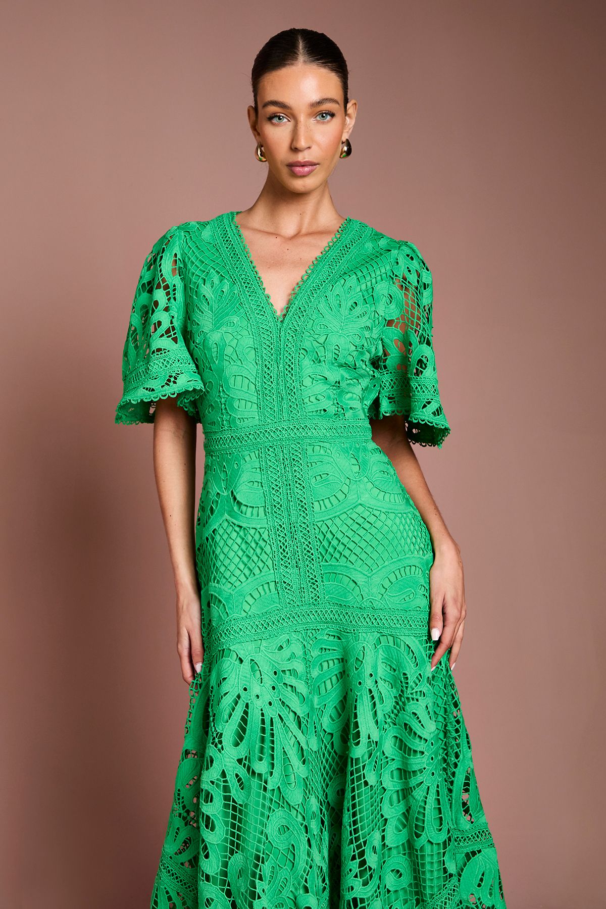 Coast Placement Lace Hanky Hem Dress Green image 2