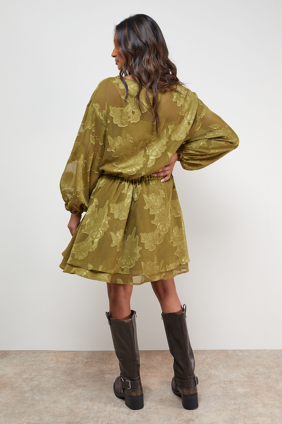 Oasis Boho Tie Sleeve Mini Dress Olive image 3