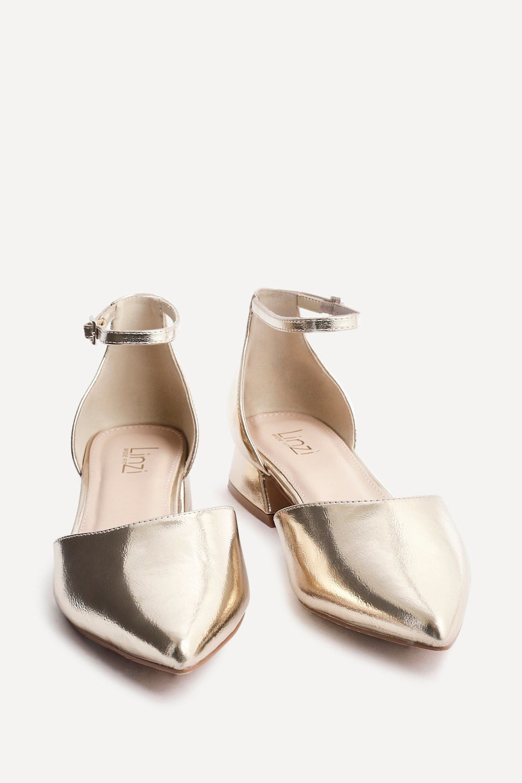 Linzi Dolly Wide Fit Gold Faux Leather Low Block Court Heel image 3