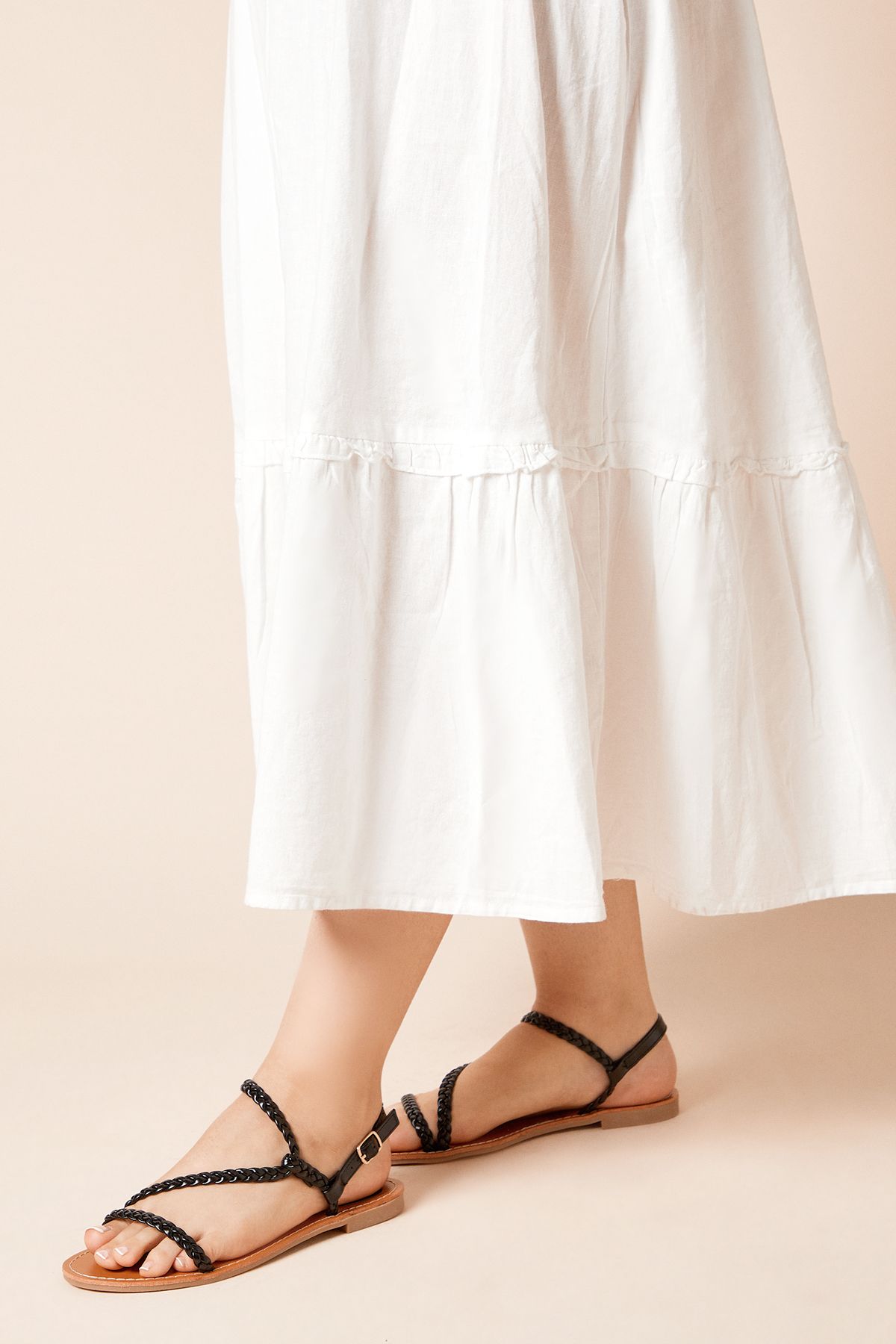 Dorothy Perkins Jamie Plaited Asymmetric Strap Flat Sandals Black image 3