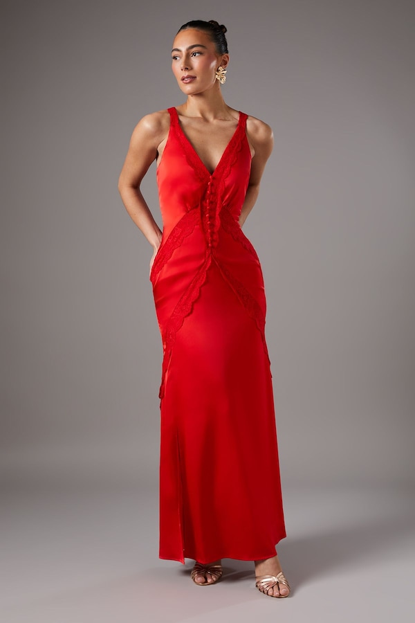 Coast Lace Trim Maxi Dress Red