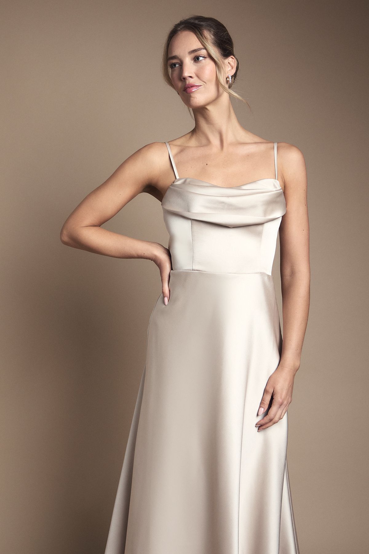 Coast Strappy Drape Bodice Maxi Bridesmaid Dress Champagne image 2