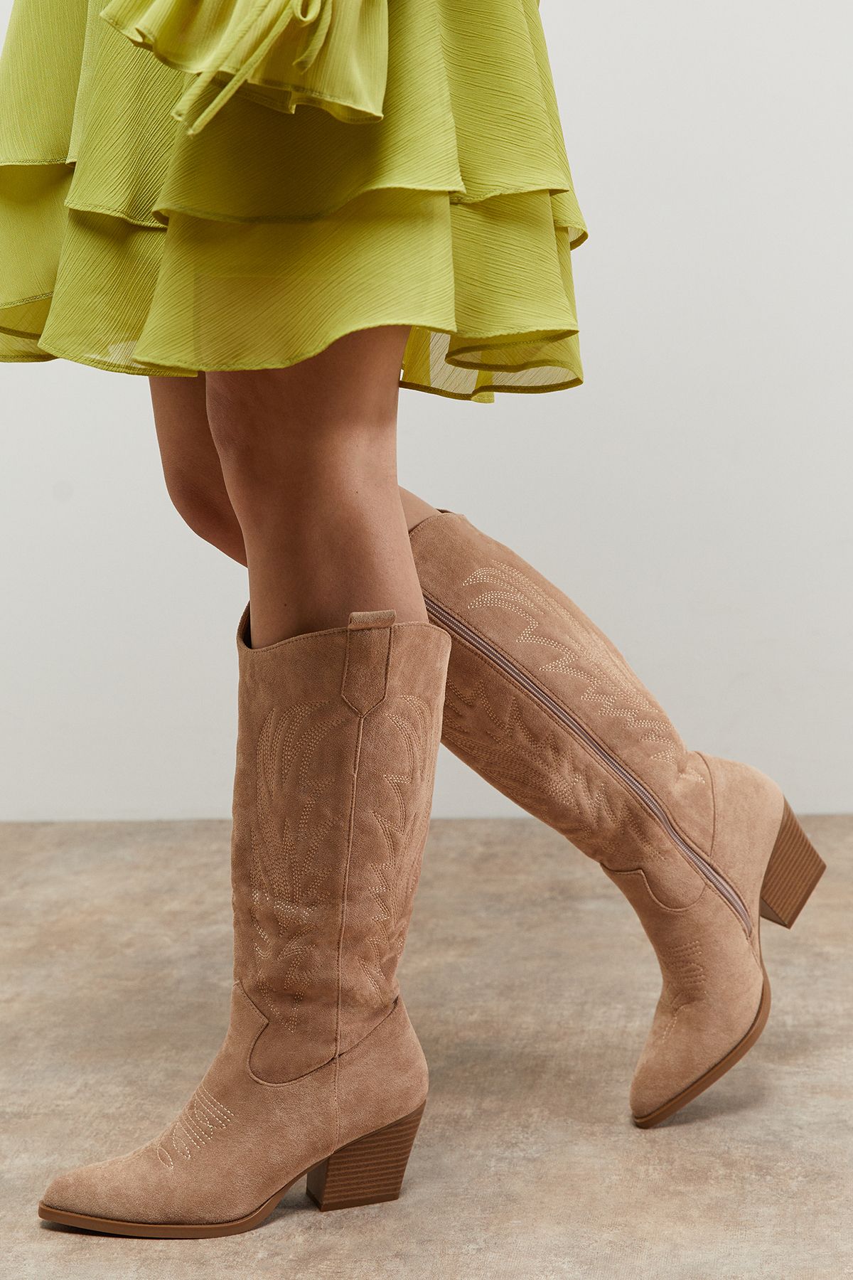 Oasis Tammi Faux Suede Western Knee-High Cowboy Boots Taupe image 2