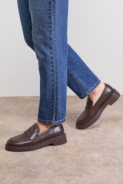 Oasis Paige Faux Leather Chunky Penny Loafers Chocolate