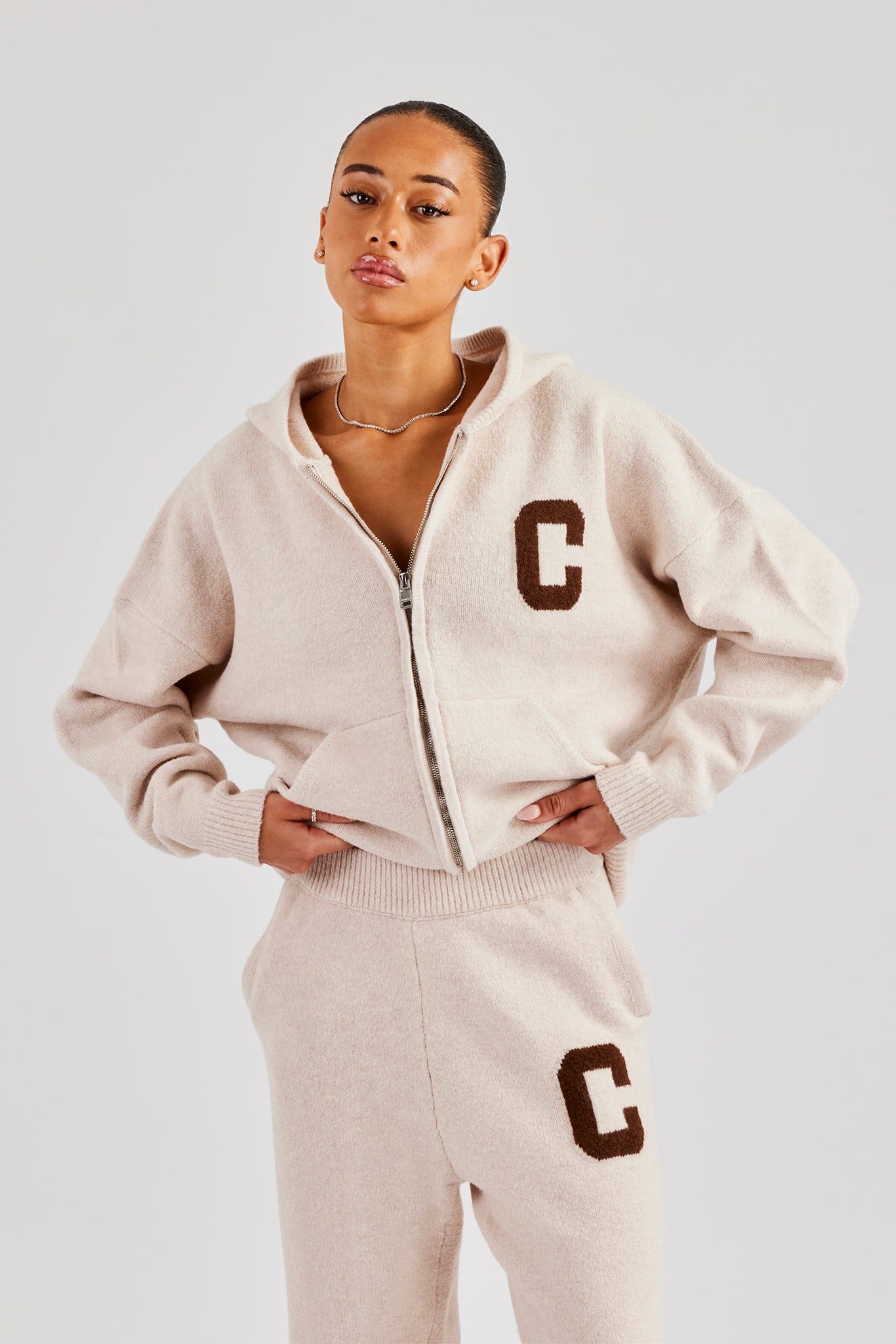 Cernucci Hooded Zip Through Knitted Jumper - Off White image 1