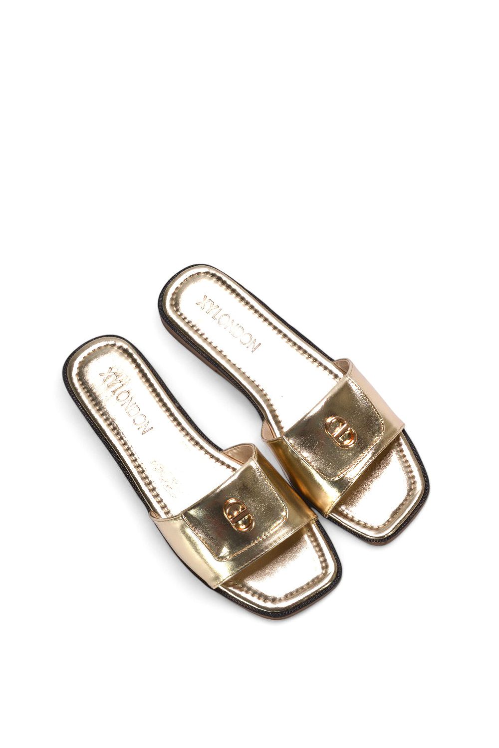 XY London 'Leigh' Open Toe Foldover Buckle Slip On Flat Slider Mules image 5