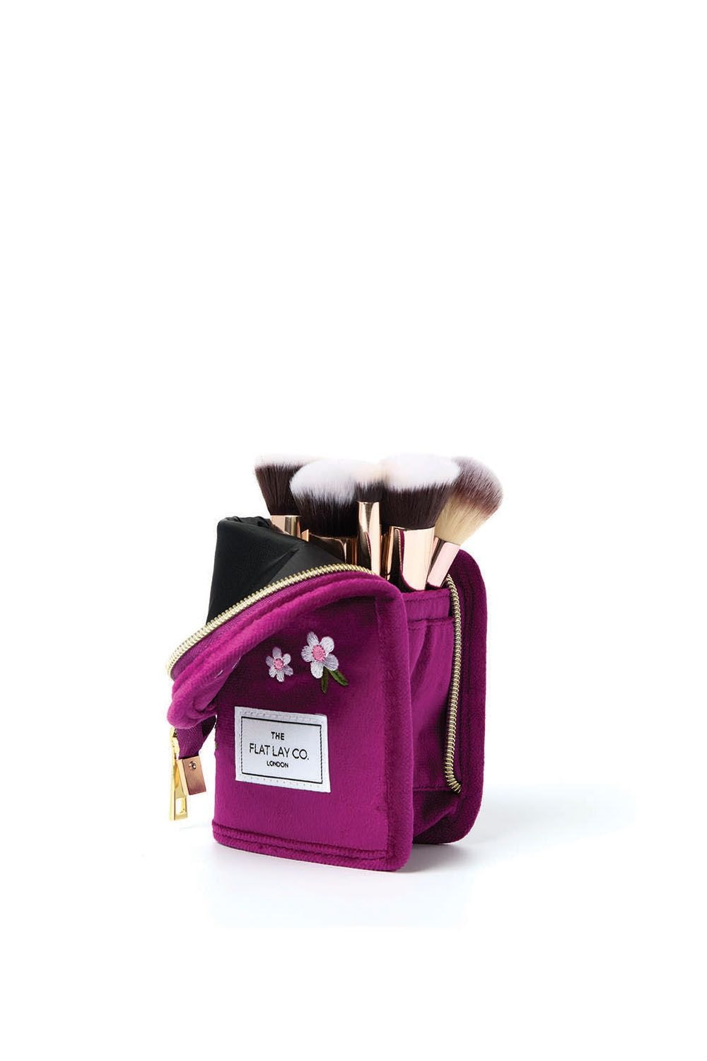 The Flat Lay Co Brush Holder in Embroidered Daisy Plum Velvet Multi image 2